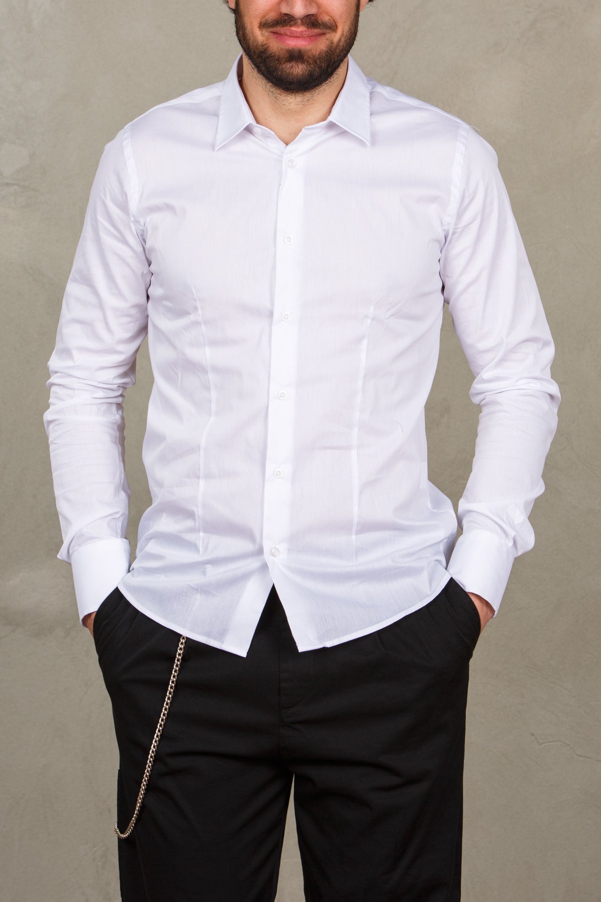 Camicia basic  con pinces  bianco uomo 