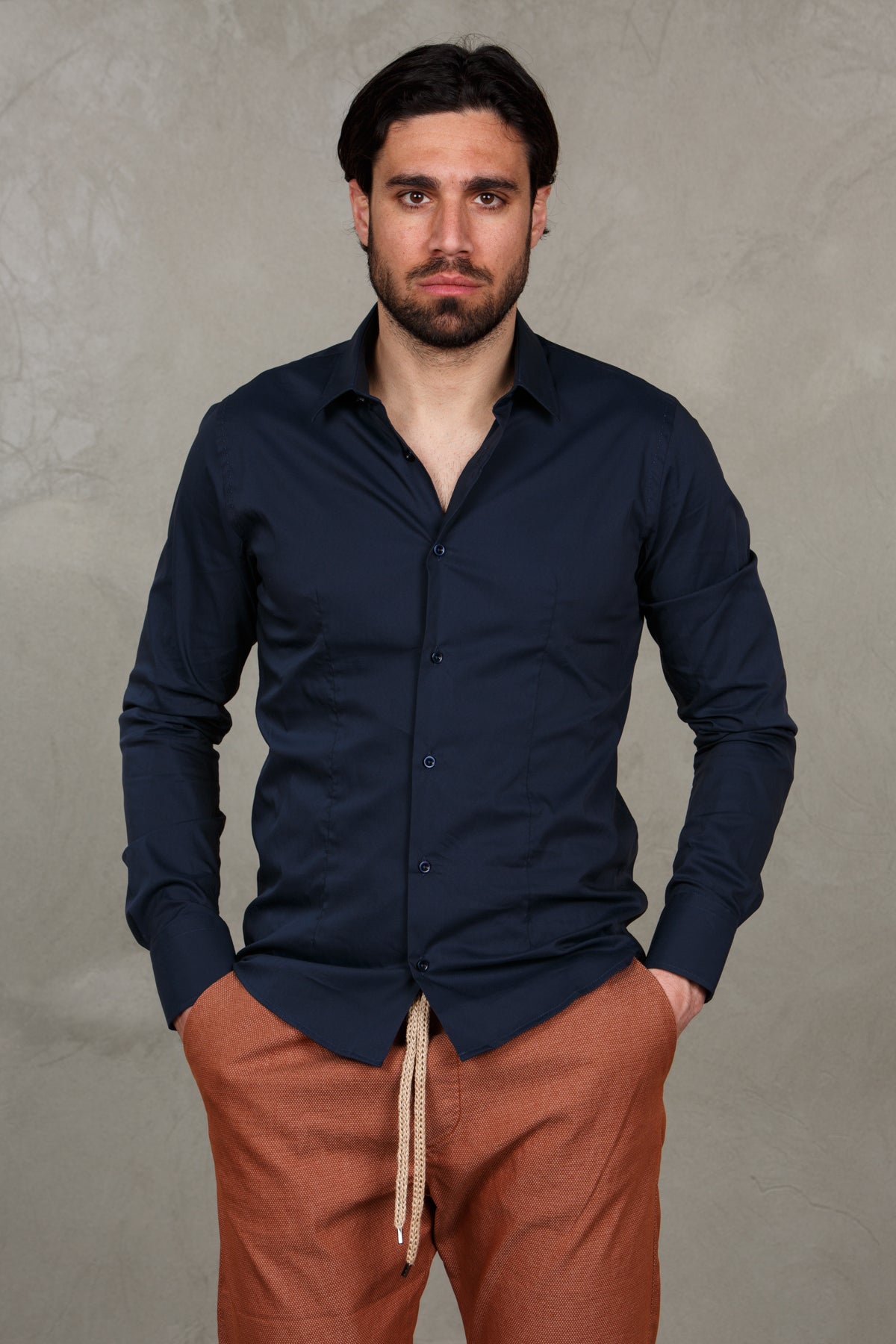 Camicia basic  con pinces -  blu uomo 