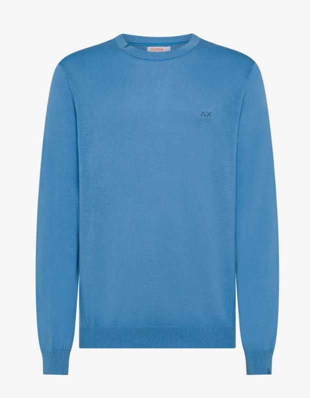 Art k35101: maglia in cotone con ricamo a contrasto su collo e polso; maniche lunghe avio uomo