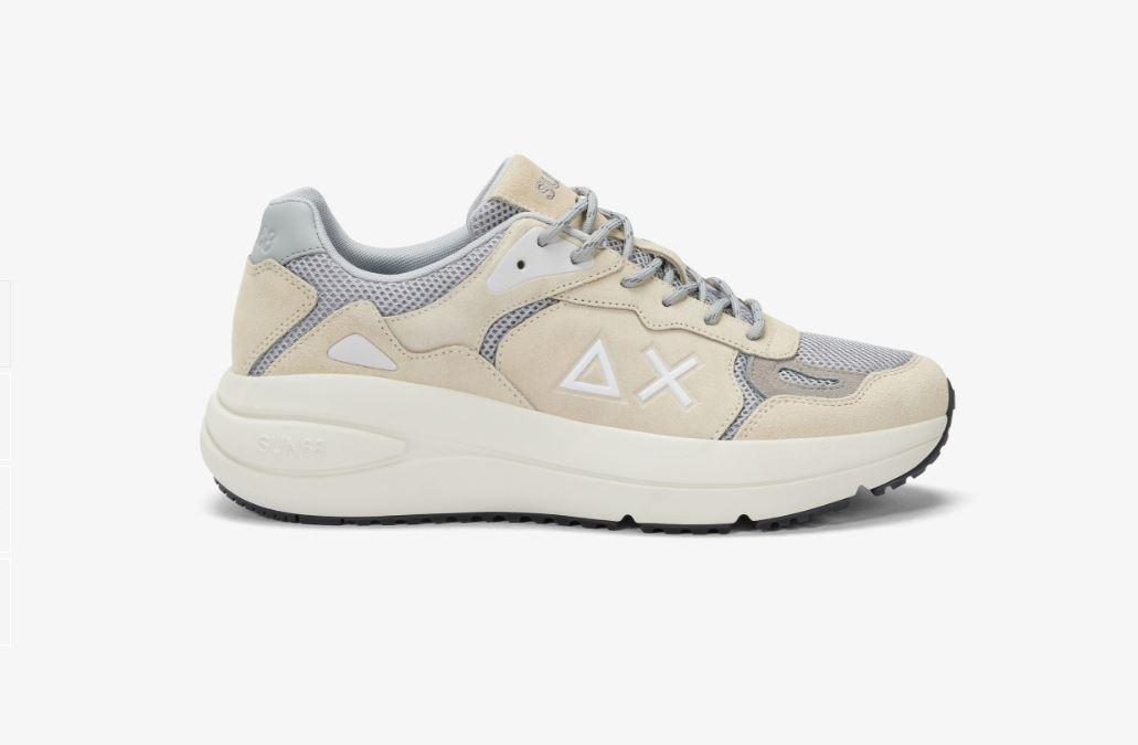 Art z35128: scarpe sneakers con suola alta in phylon e battistrada in gomma a rilievo, stile running, con chiusura lacci in cotone e fodera in micro bianco panna uomo