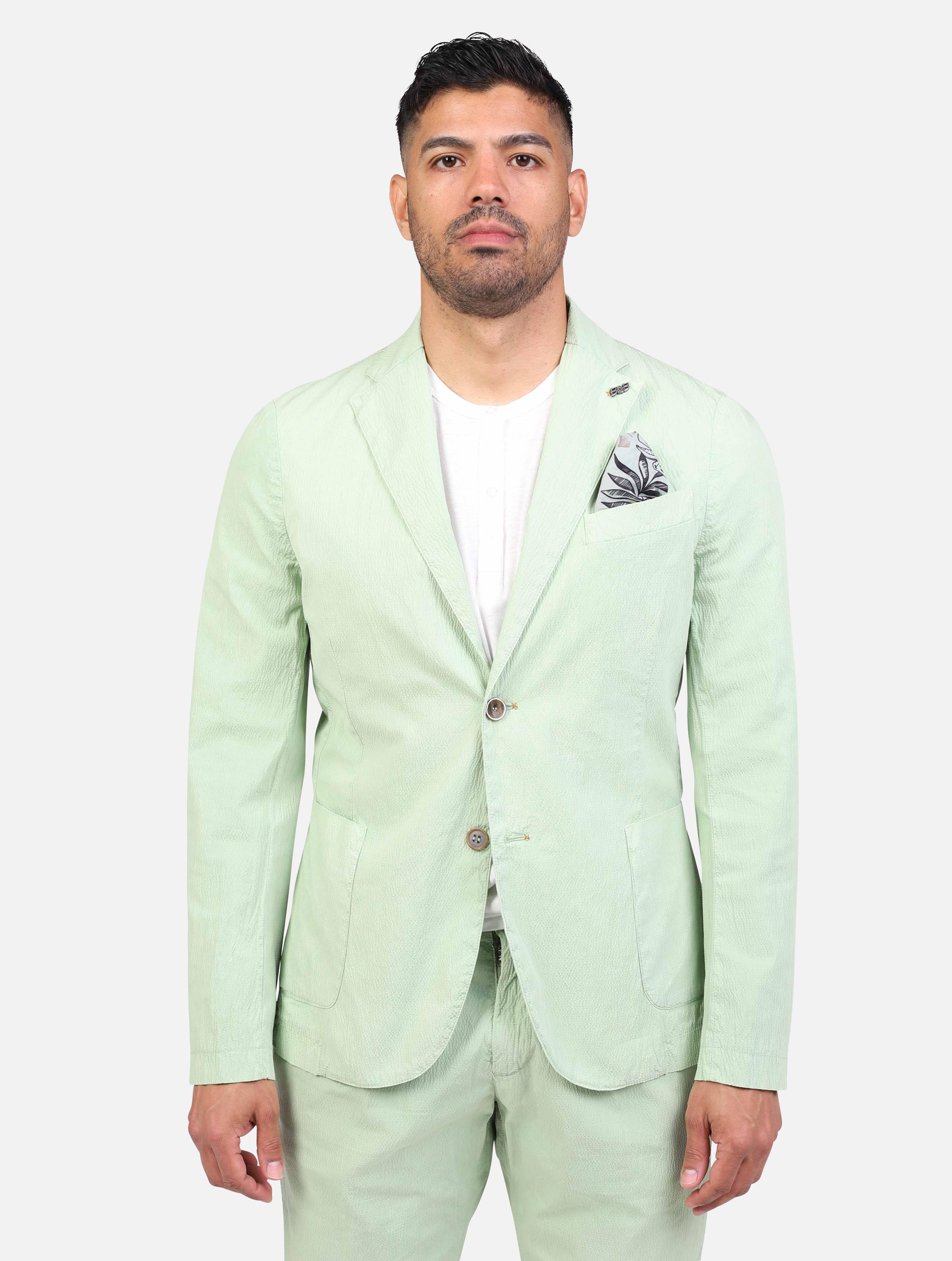Art rich439: giacca monopetto seersucker, due bottoni pistacchio uomo