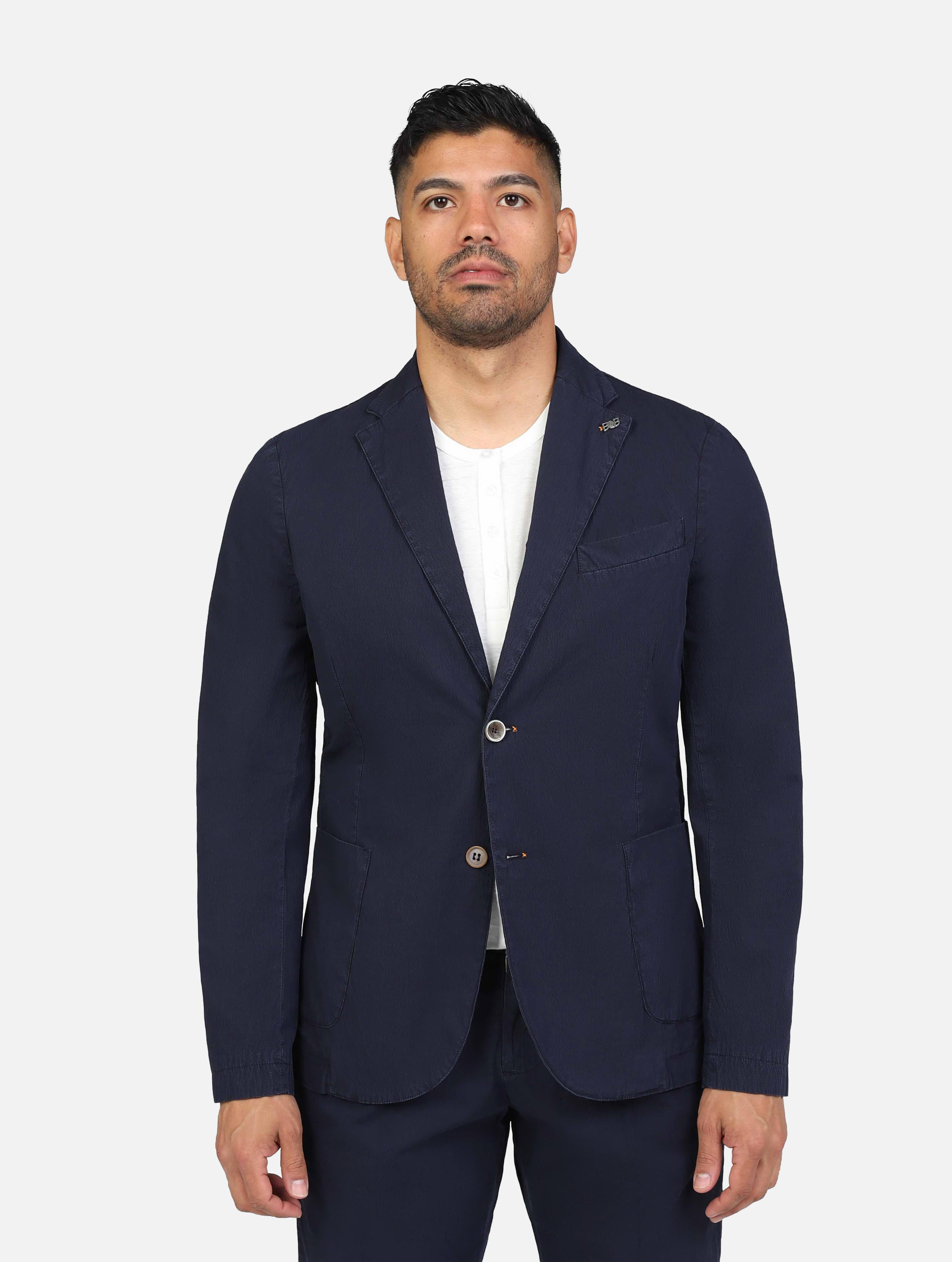 Art rich439: giacca monopetto seersucker, due bottoni blu uomo