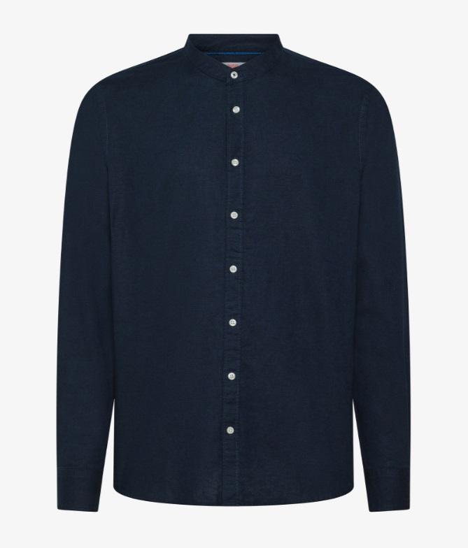 Art s35106: camicia a maniche lunghe in lino e cotone, colletto alla coreana navy blue uomo