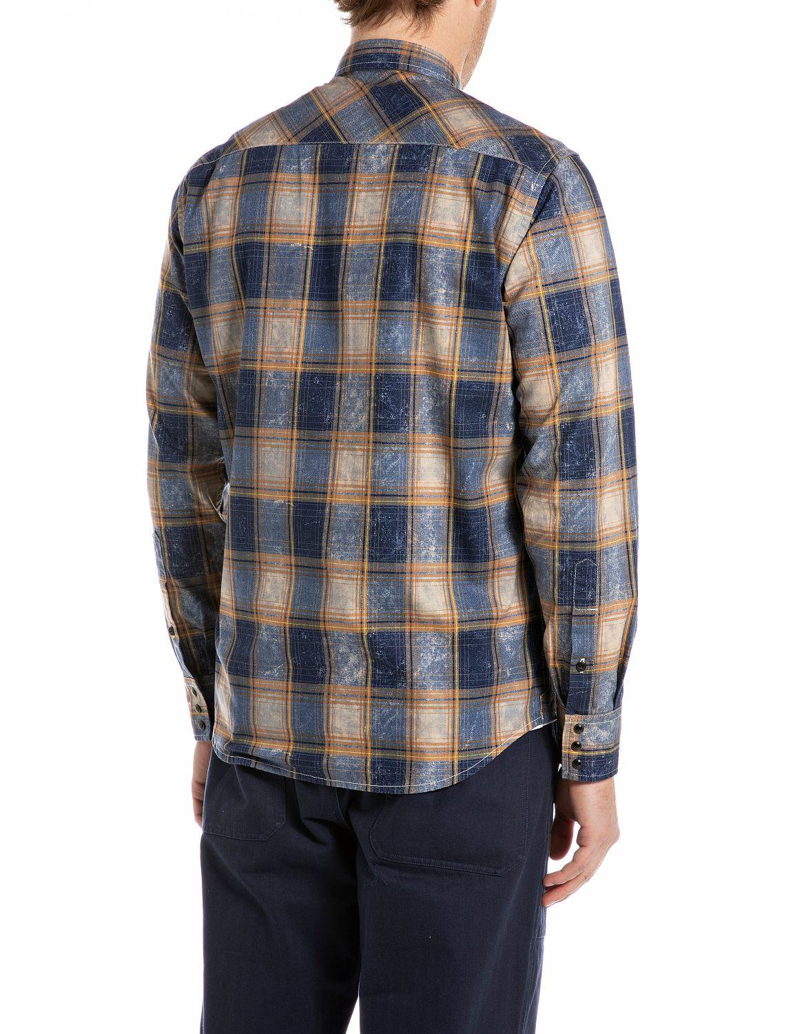 Camicia quadri beige-denim uomo  - 2