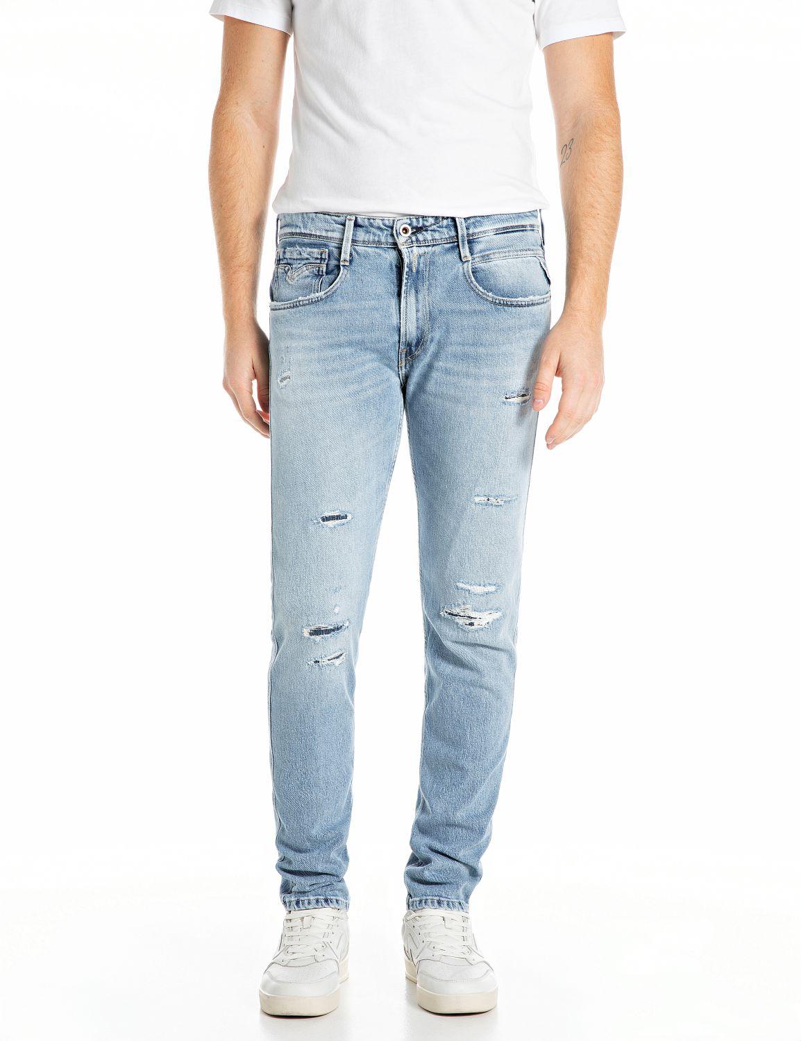 Jeans stile anbass slim fit - 4 tasche con abrasioni parte frontale denim uomo