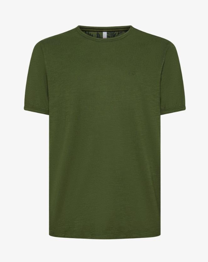 art. t35118: t-shirt round bottomjersey in cotone, maniche corte, girocollo con interno collo floreale