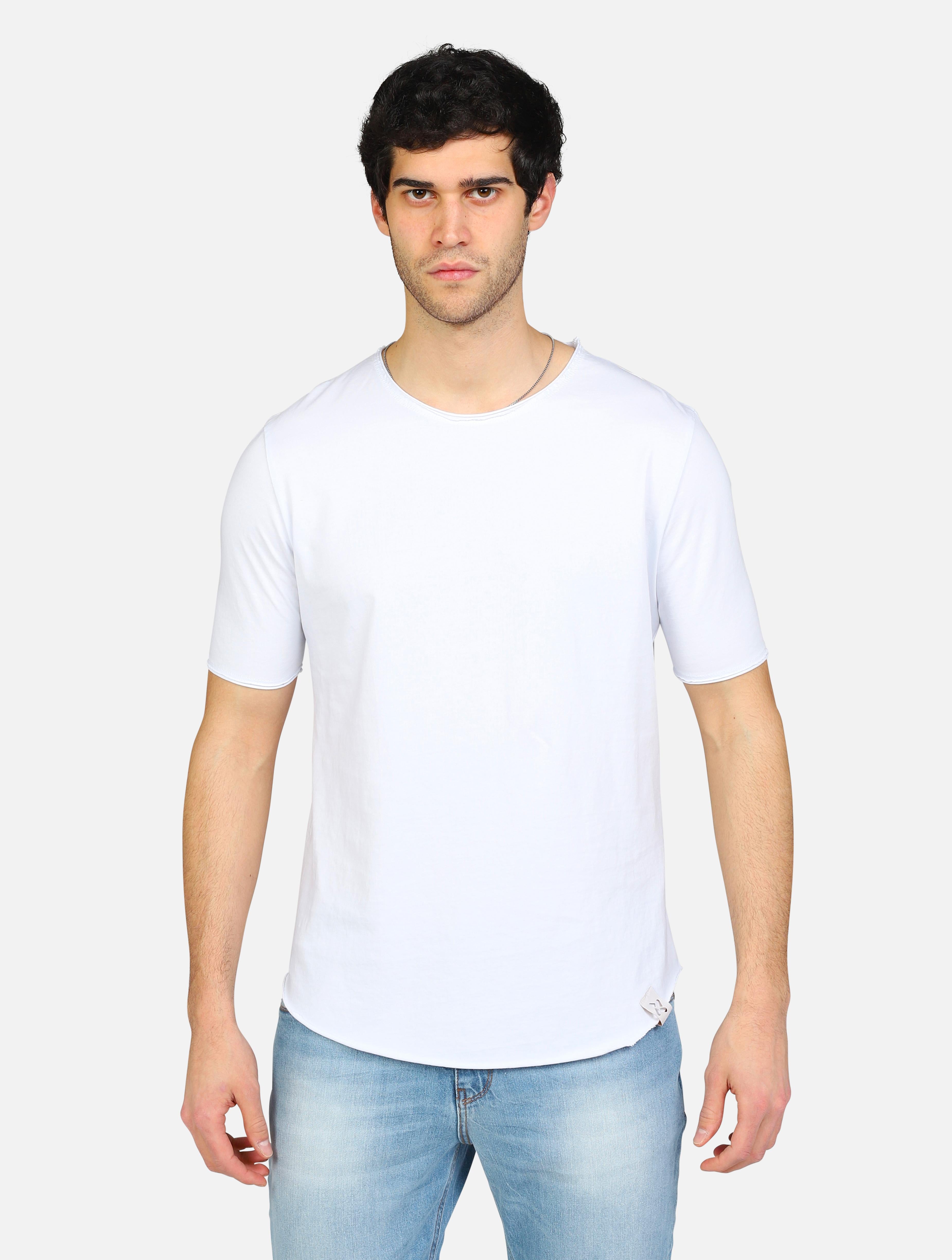 Art tb92jffl: t-shrt girocollo basica taglio vivo bianco uomo