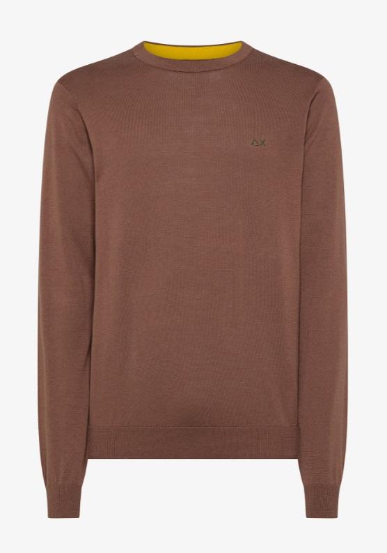 Art k35110: maglia in cotone girocollo a maniche lunghe marrone uomo