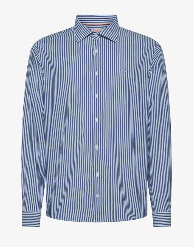 Art s35103: camicia in cotone a righe all over, colletto alla francese e maniche lunghe bianco navy blue uomo