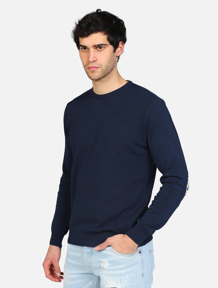 art. mapucorisblytt19: maglione puro cotone punto riso con toppe