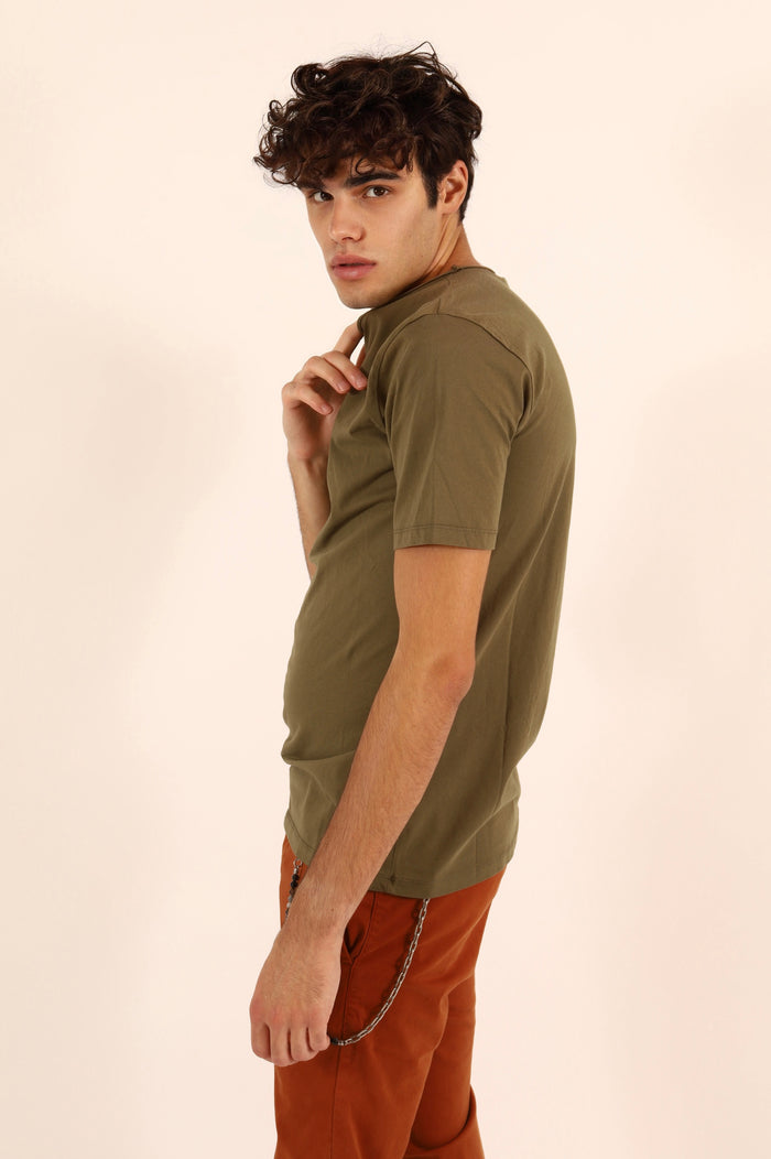 T-shirt uomo paricollo basica taglio vivo - GL893F-F22MILITARE