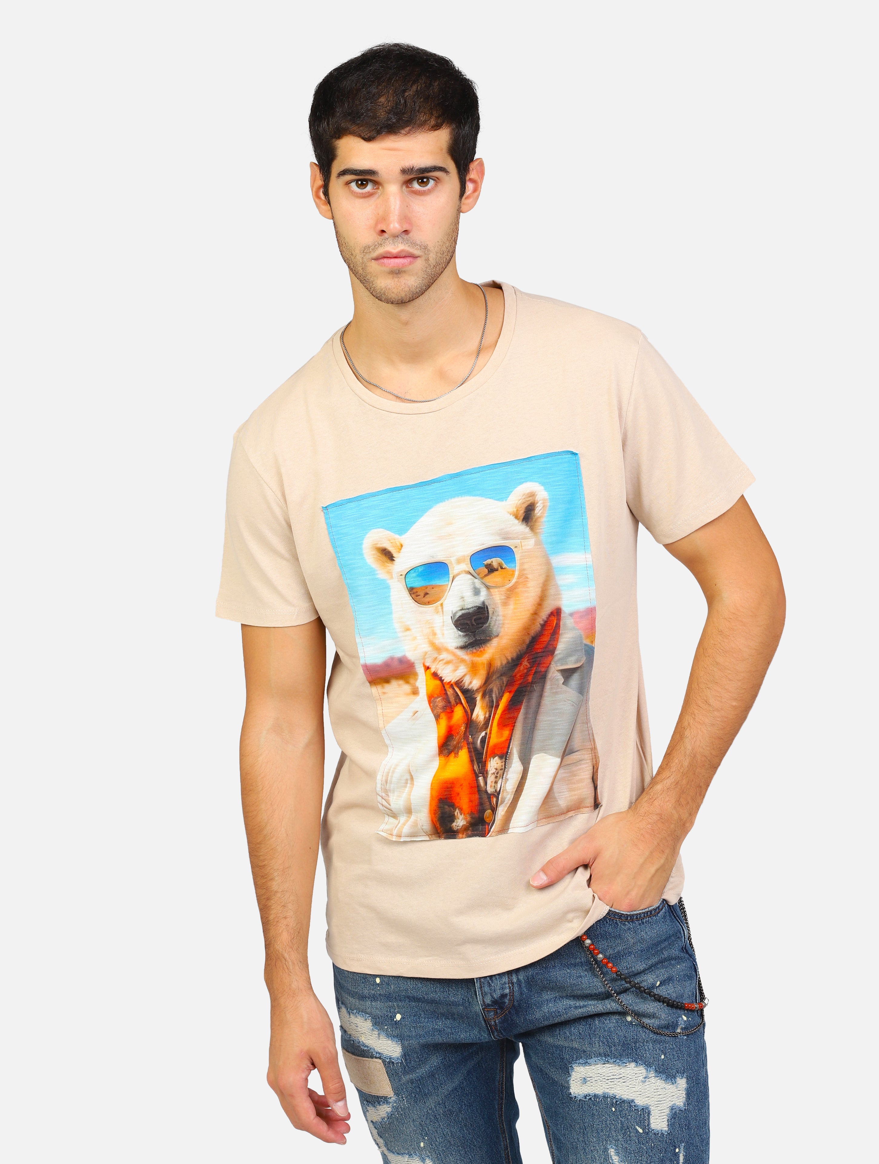 T-shirt con stampa orso fango uomo 