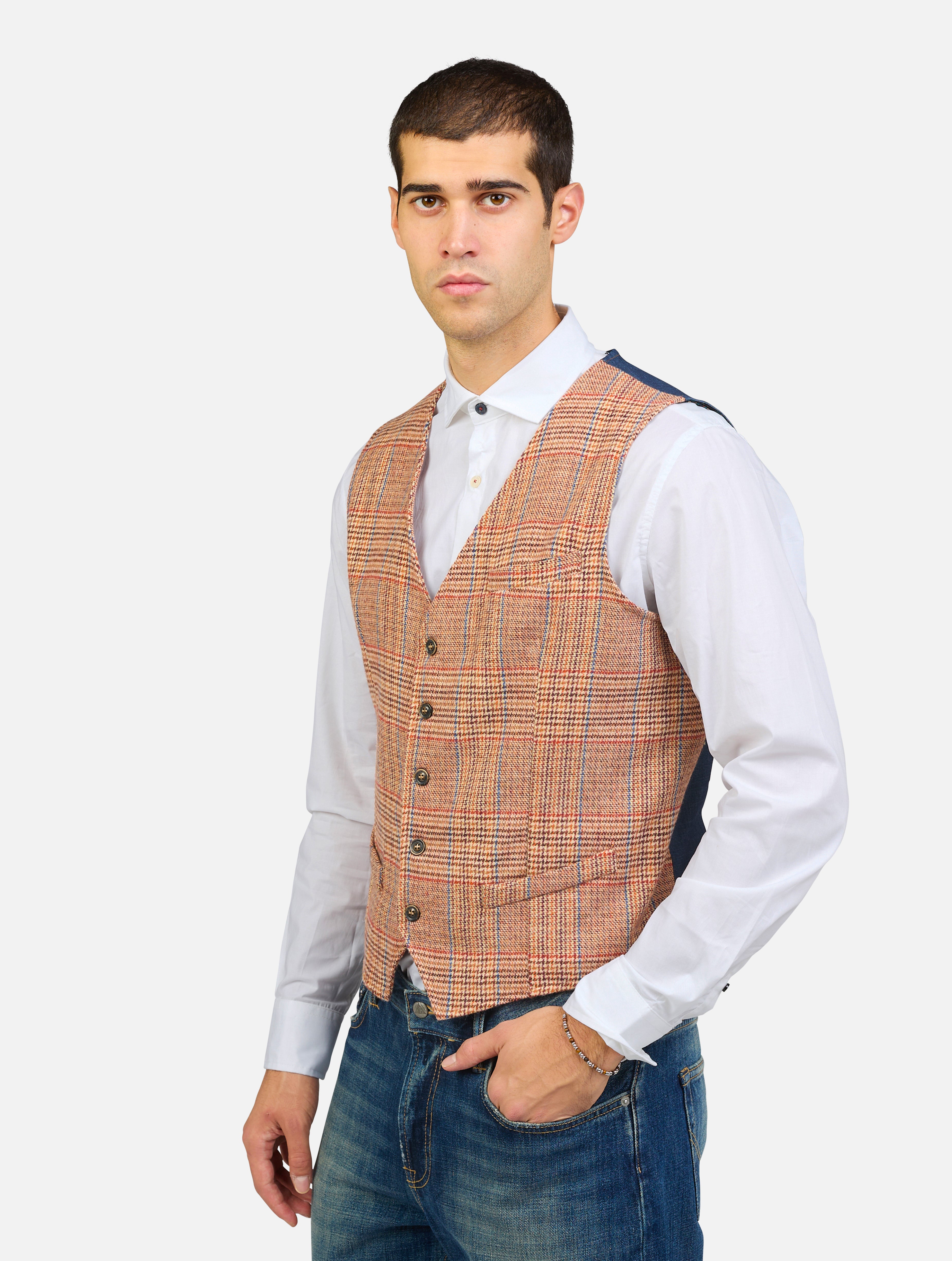 Gilet a quadri arancione uomo 