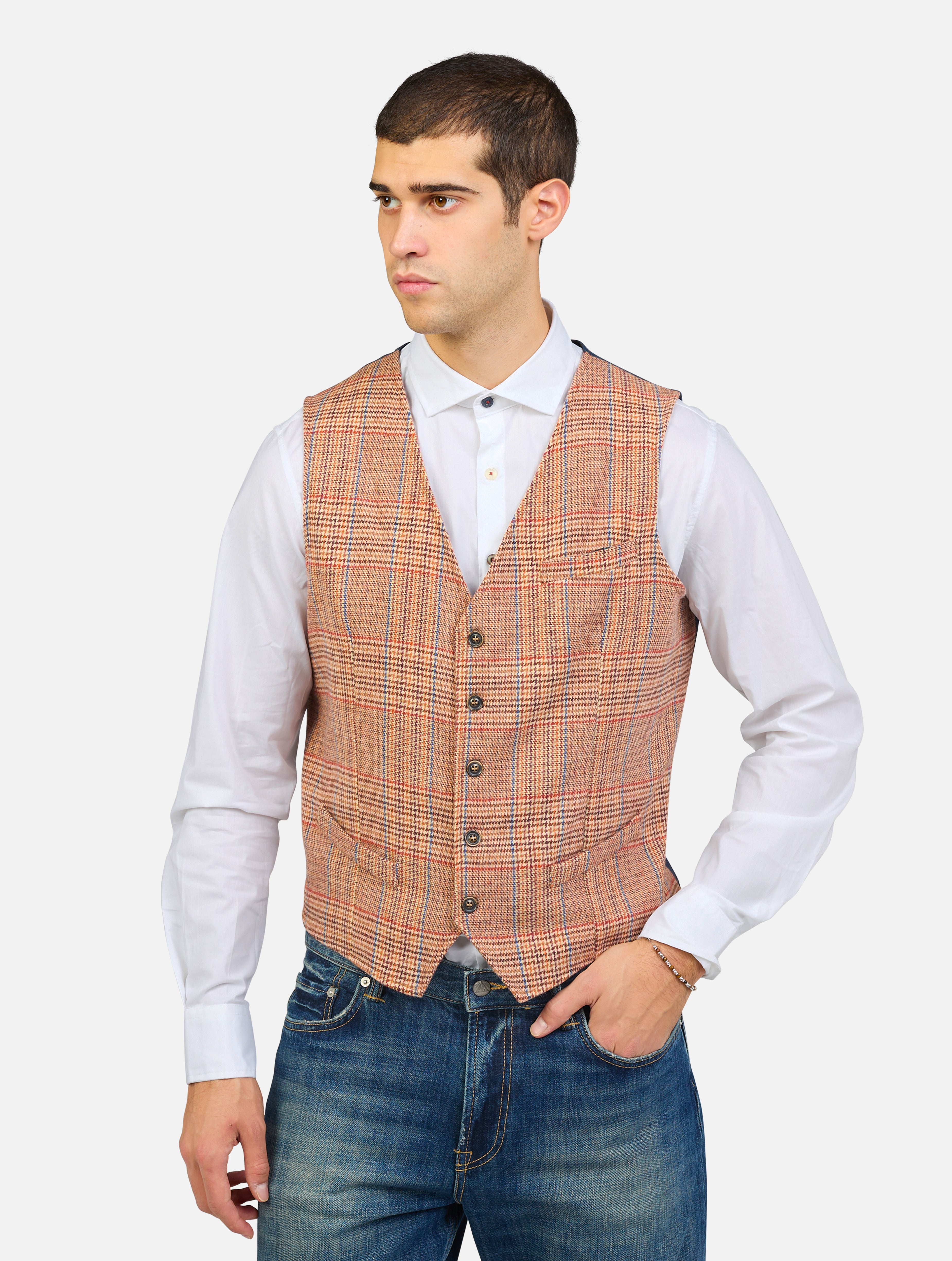 Gilet a quadri arancione uomo 