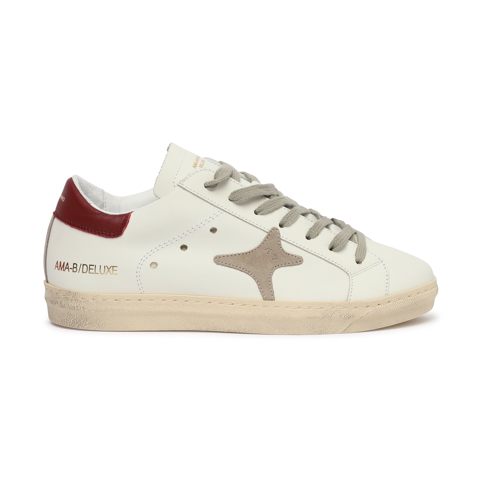 Sneakers in pelle e camoscio con logo bianco-grigio-rosso uomo 