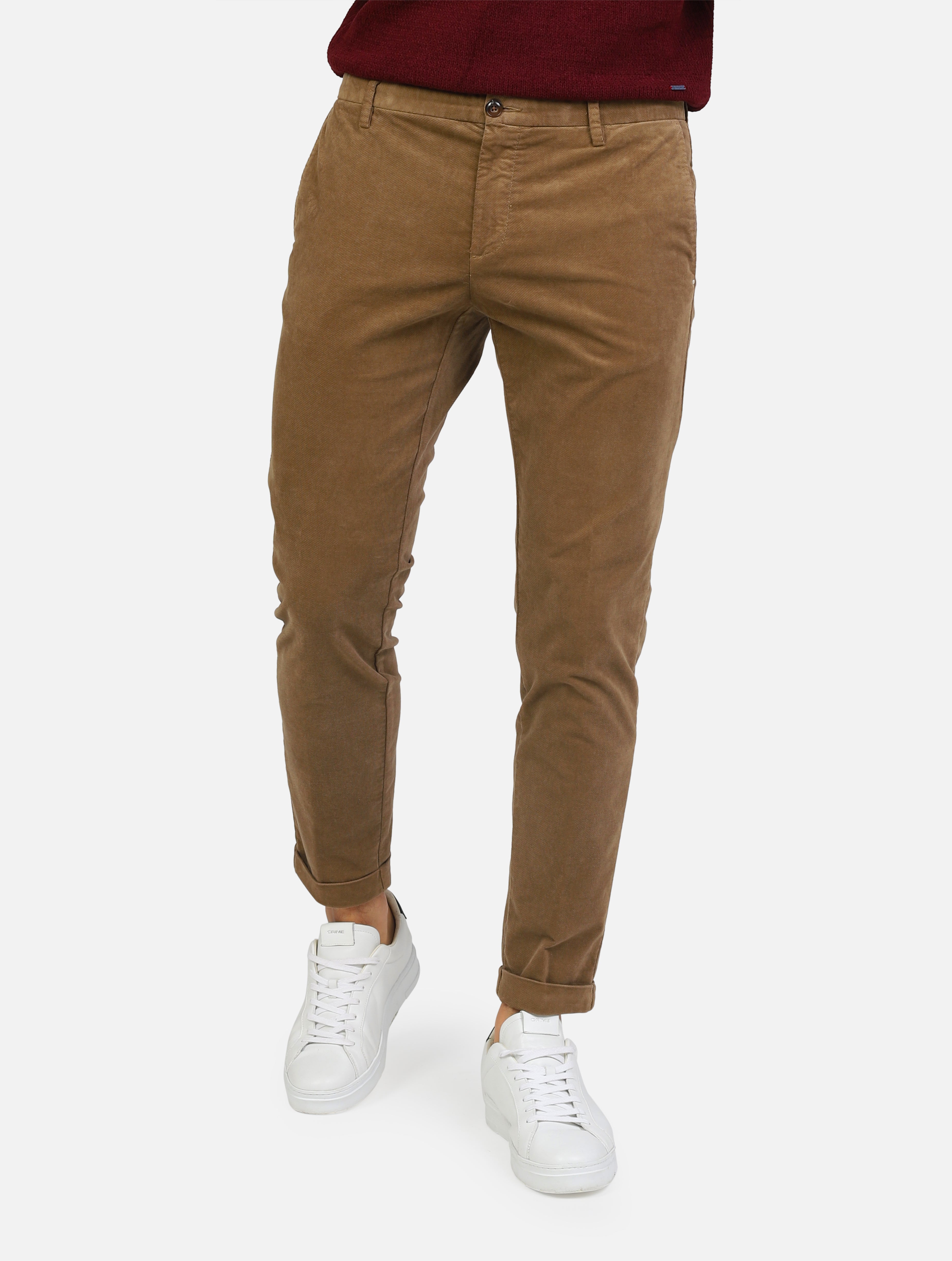 Pantalone classico tasche a taglio fango uomo 