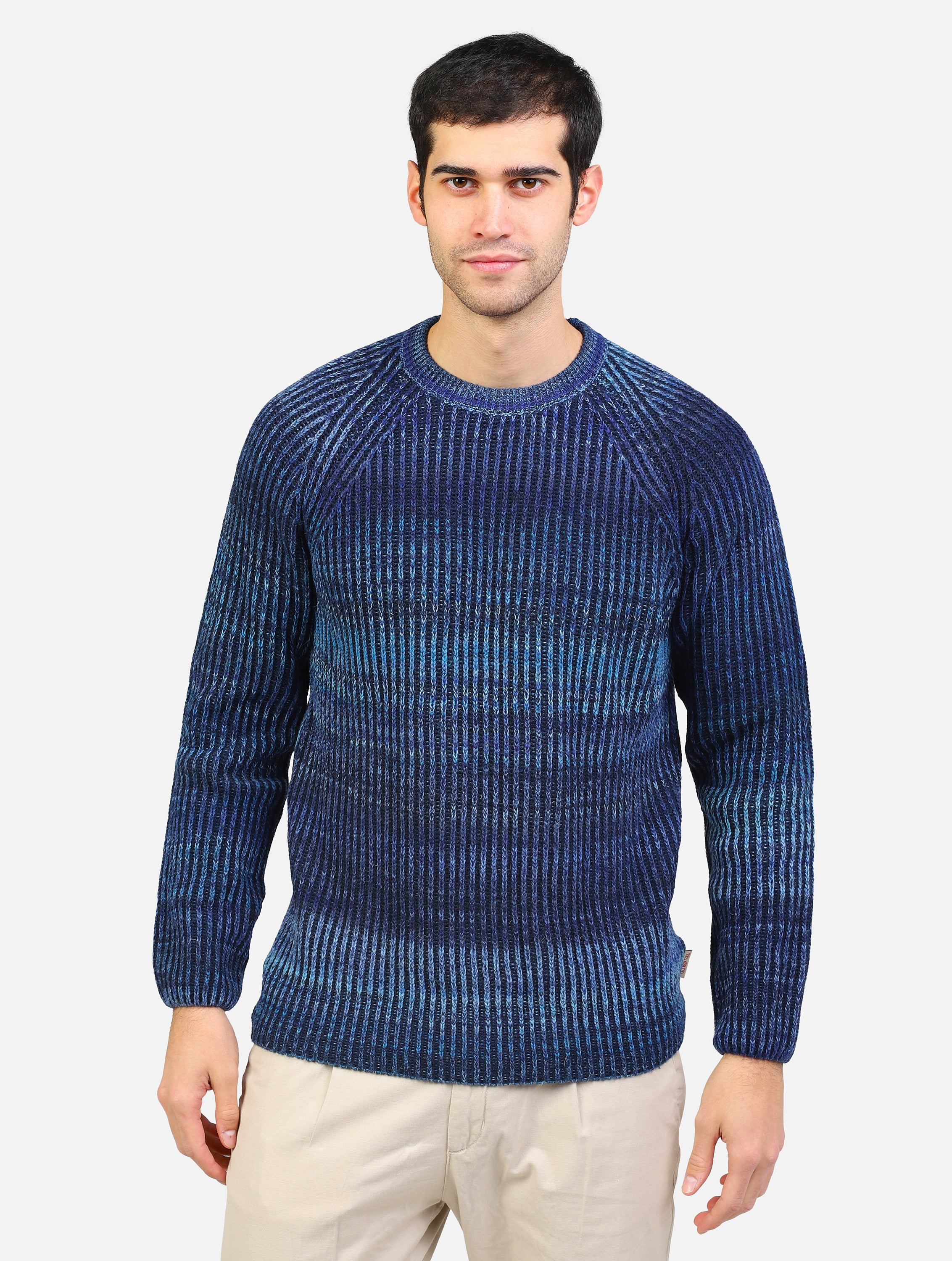 Maglione girocollo filato stampato blu-azzurro uomo 