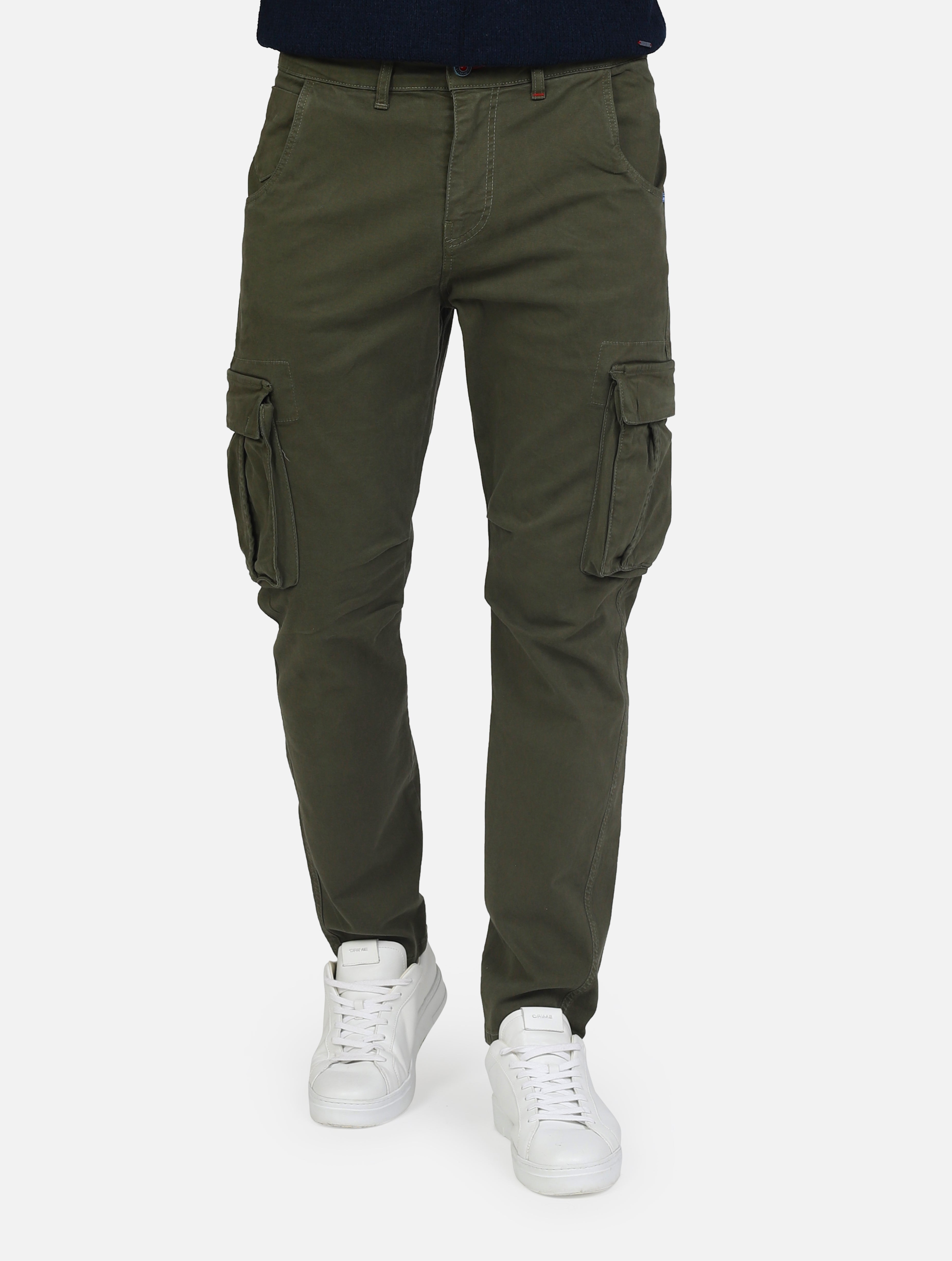 Pantalone tasconato con zip verde uomo 