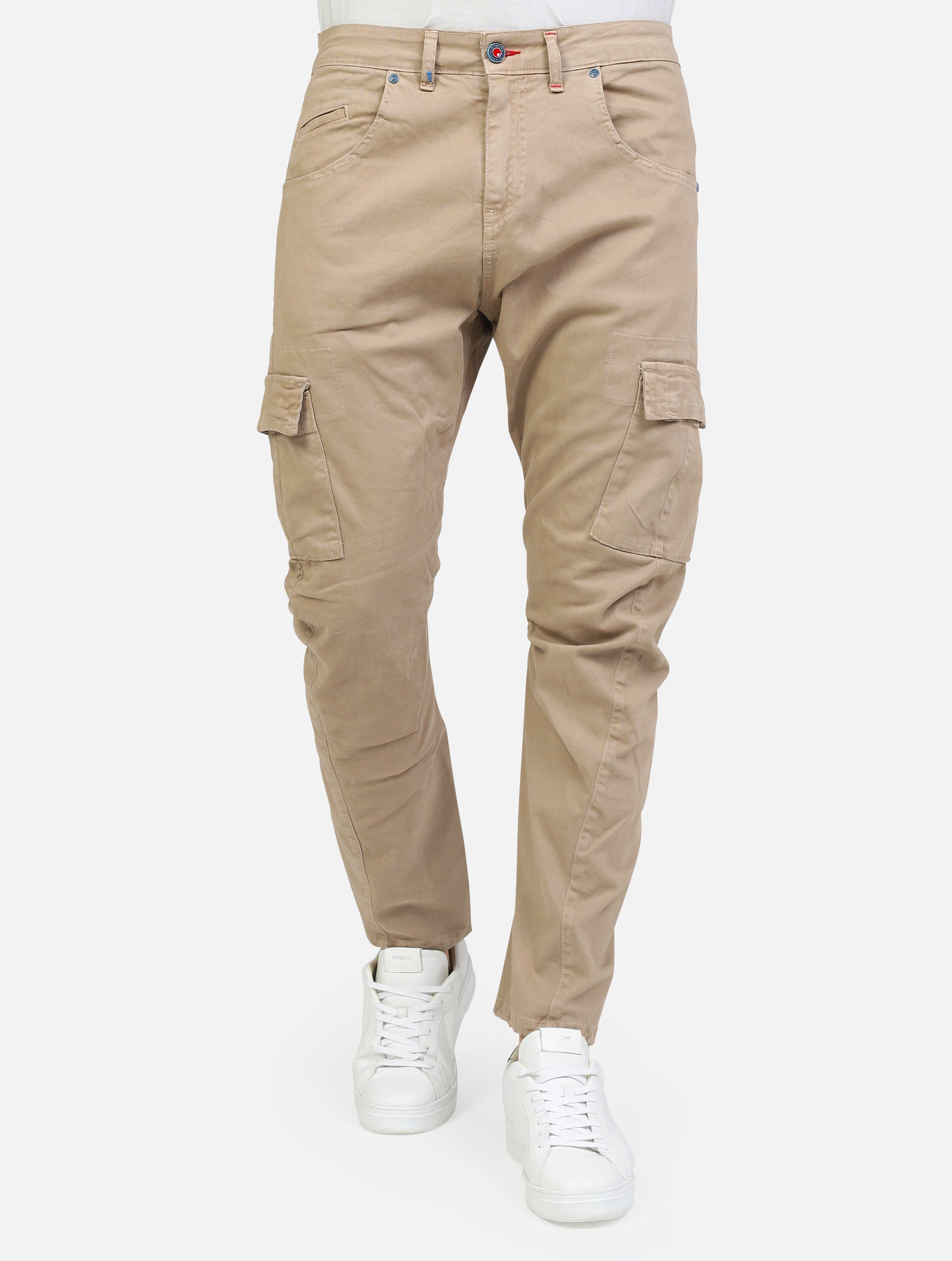 Pantalone cargo tasconato con due tasche smily e tasche posteriori classiche beige uomo 