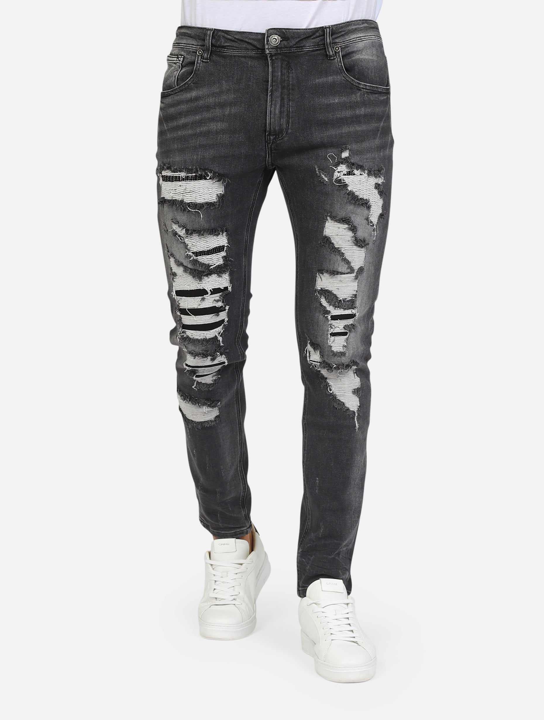 jeans kevin skinny fit con strappi e cuciture