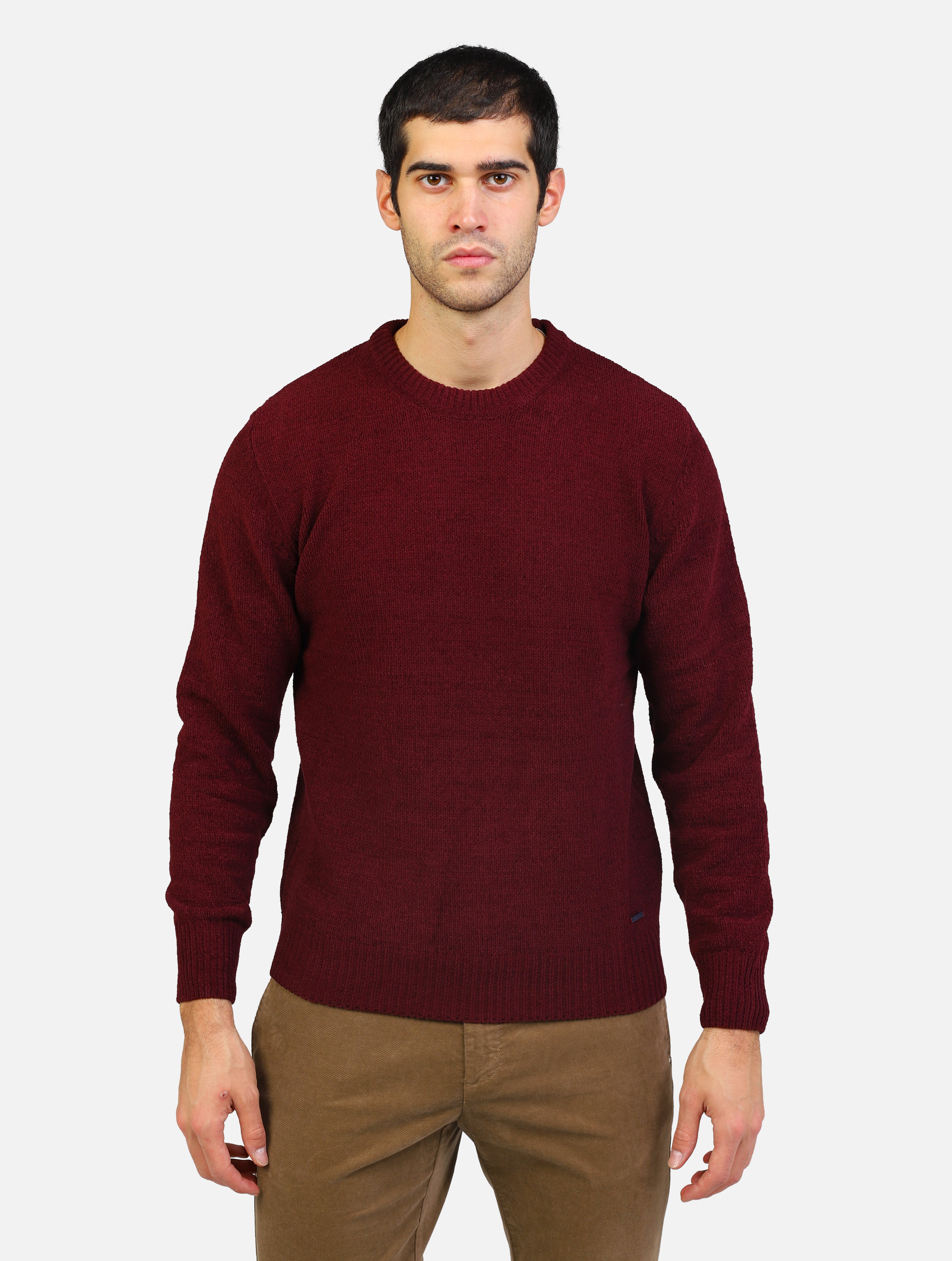 Maglione girocollo bordeaux uomo 