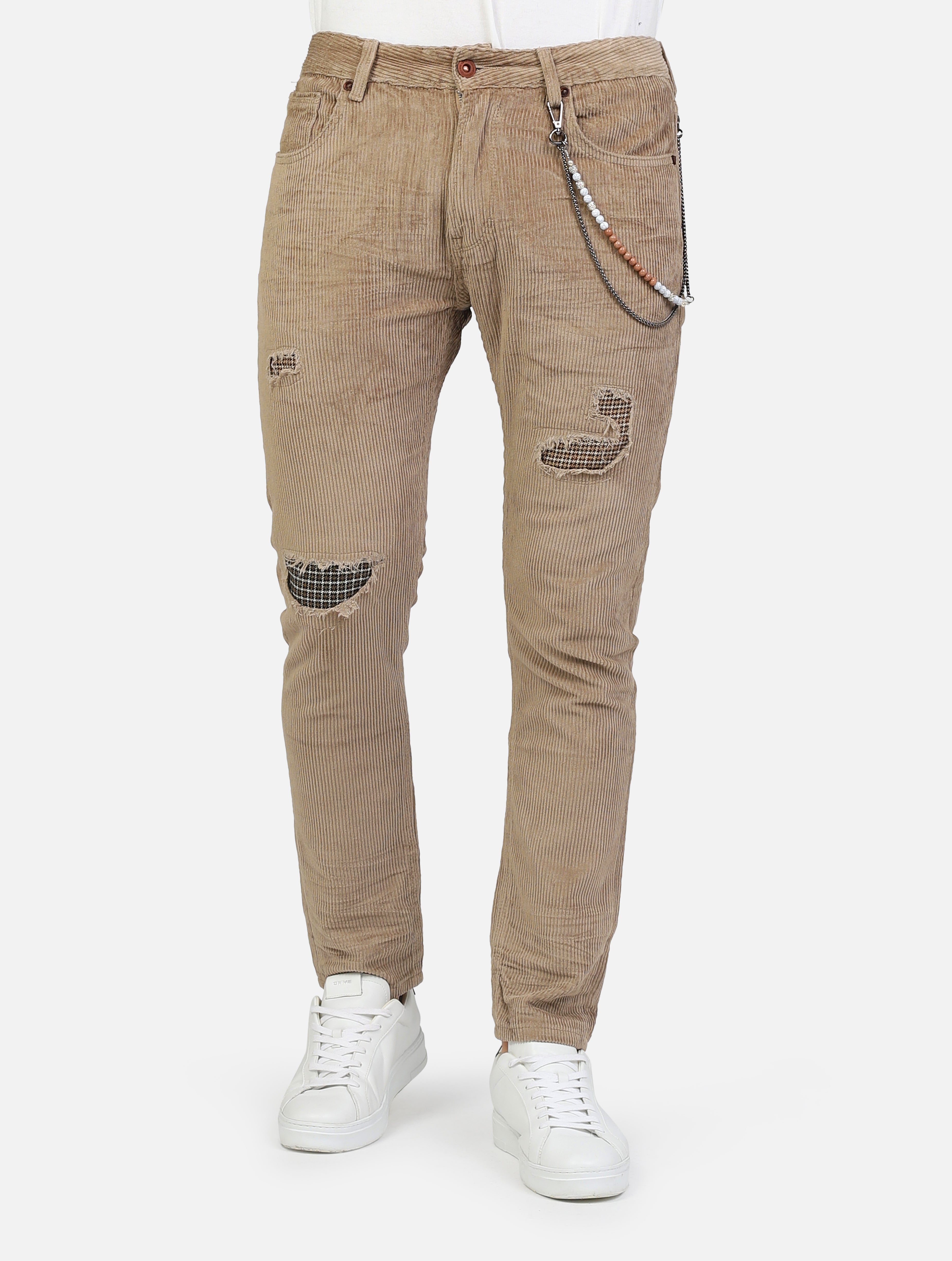 Pantalone bruce regular slim fit con chiusura zip e catenina cammello uomo 