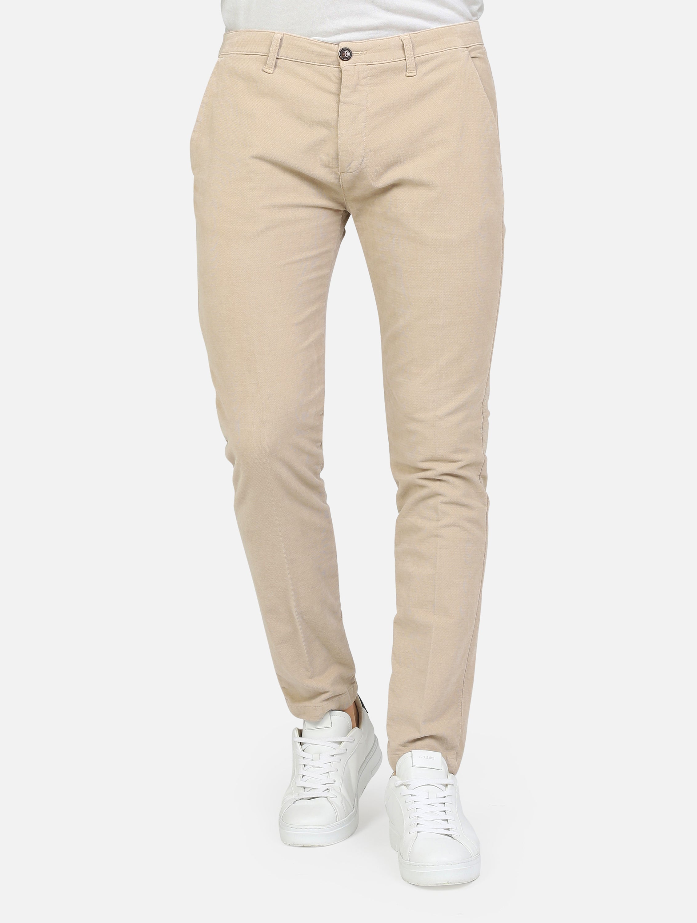 Pantalone classico tasche a taglio e chiusura zip beige uomo 