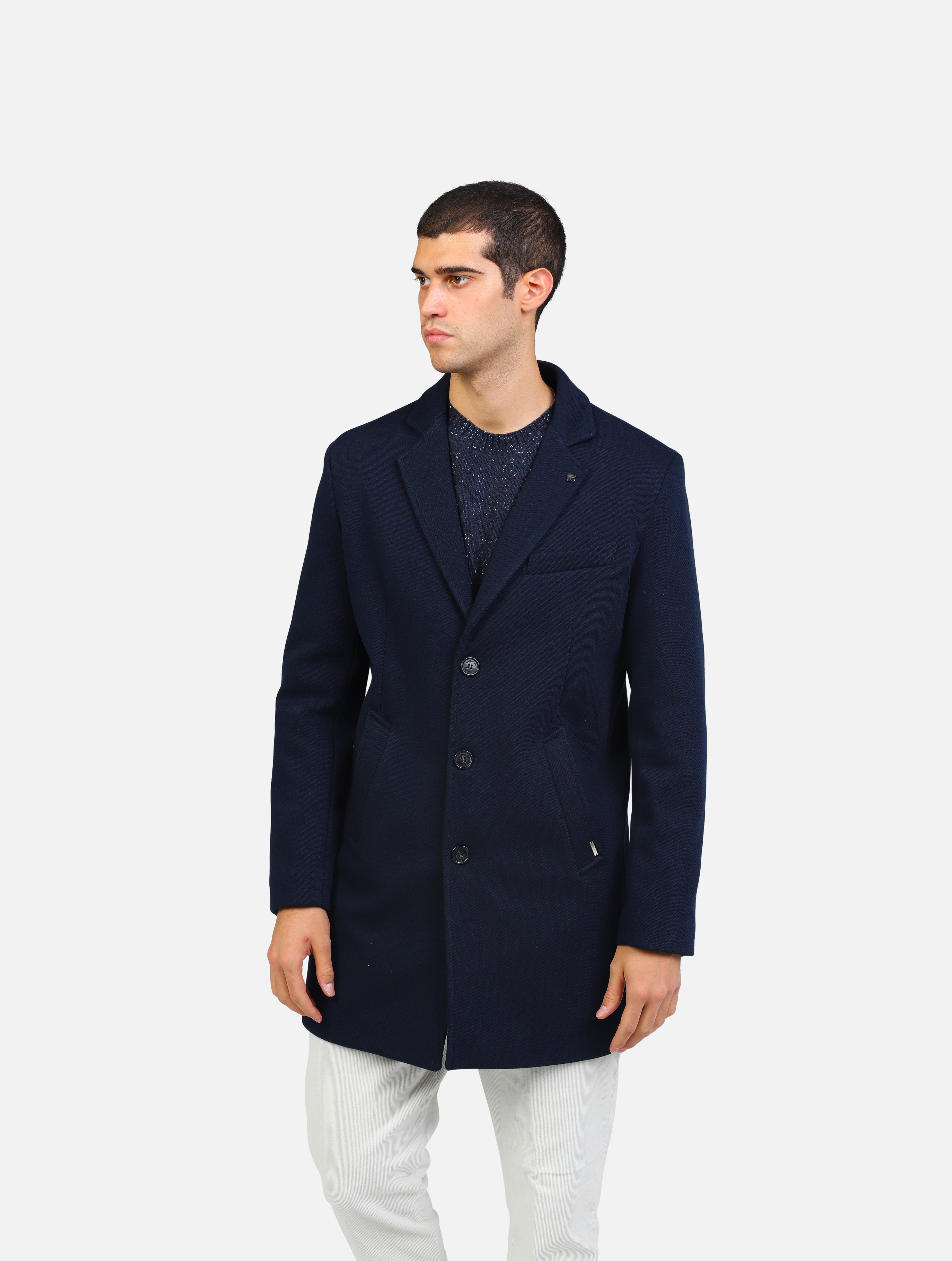 Cappotto monopetto 3 bottoni blu navy uomo 