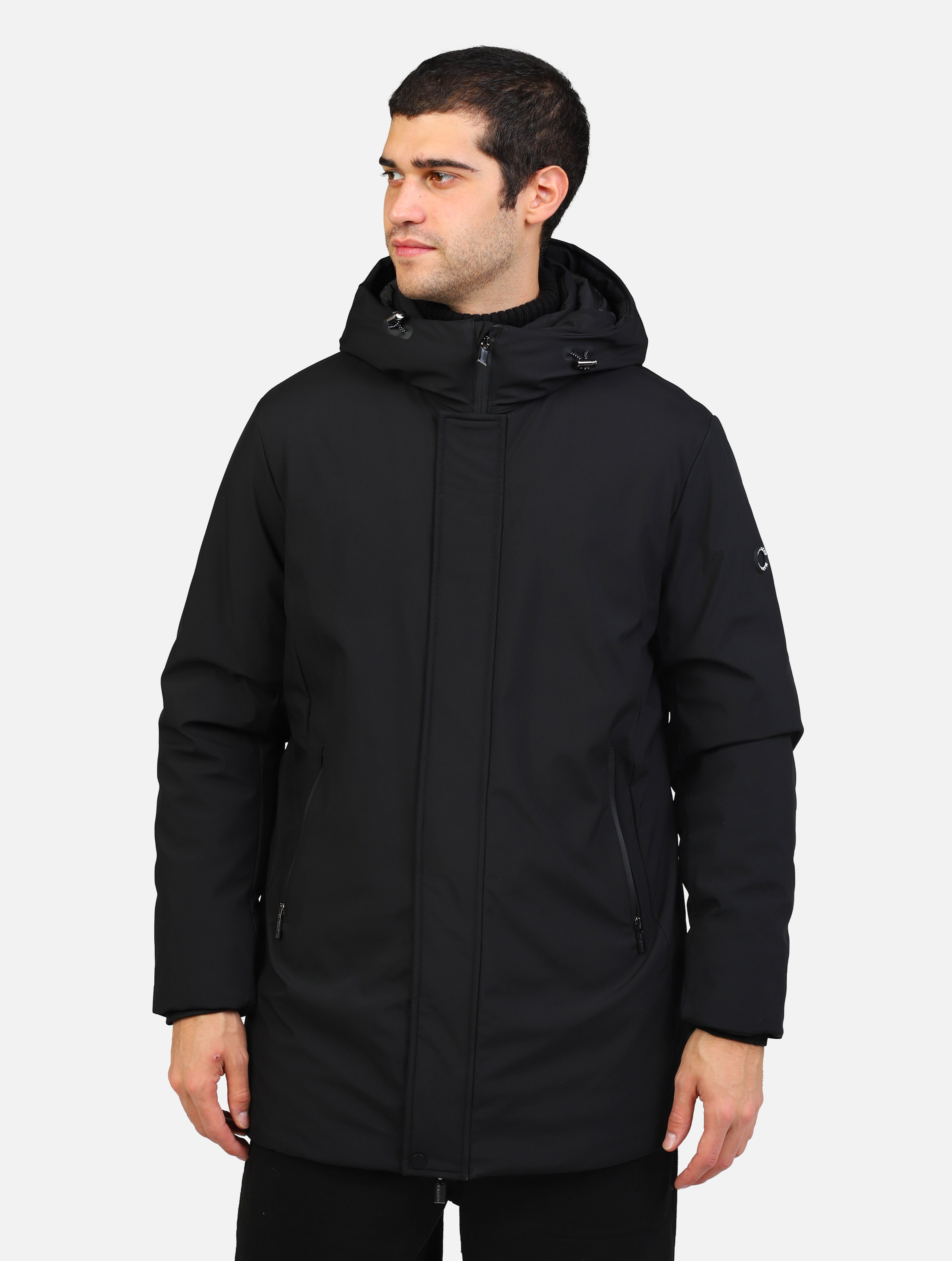 Parka lungo tessuto tecnico nero uomo 