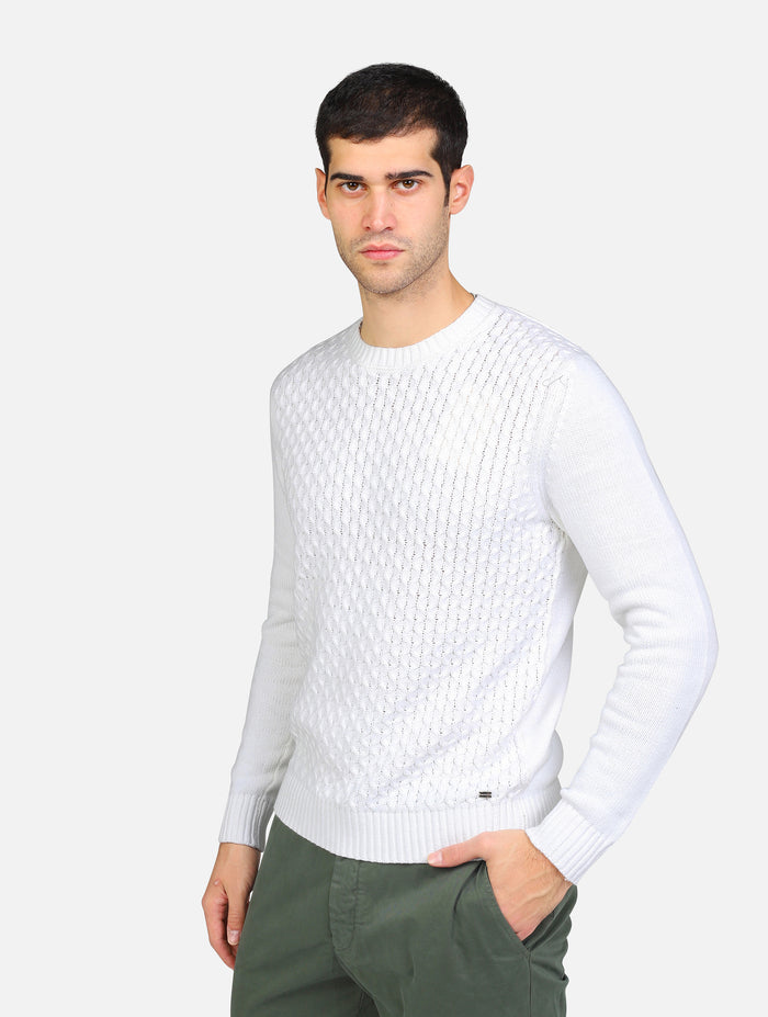 maglione girocollo cotone con lavorazione a maglia