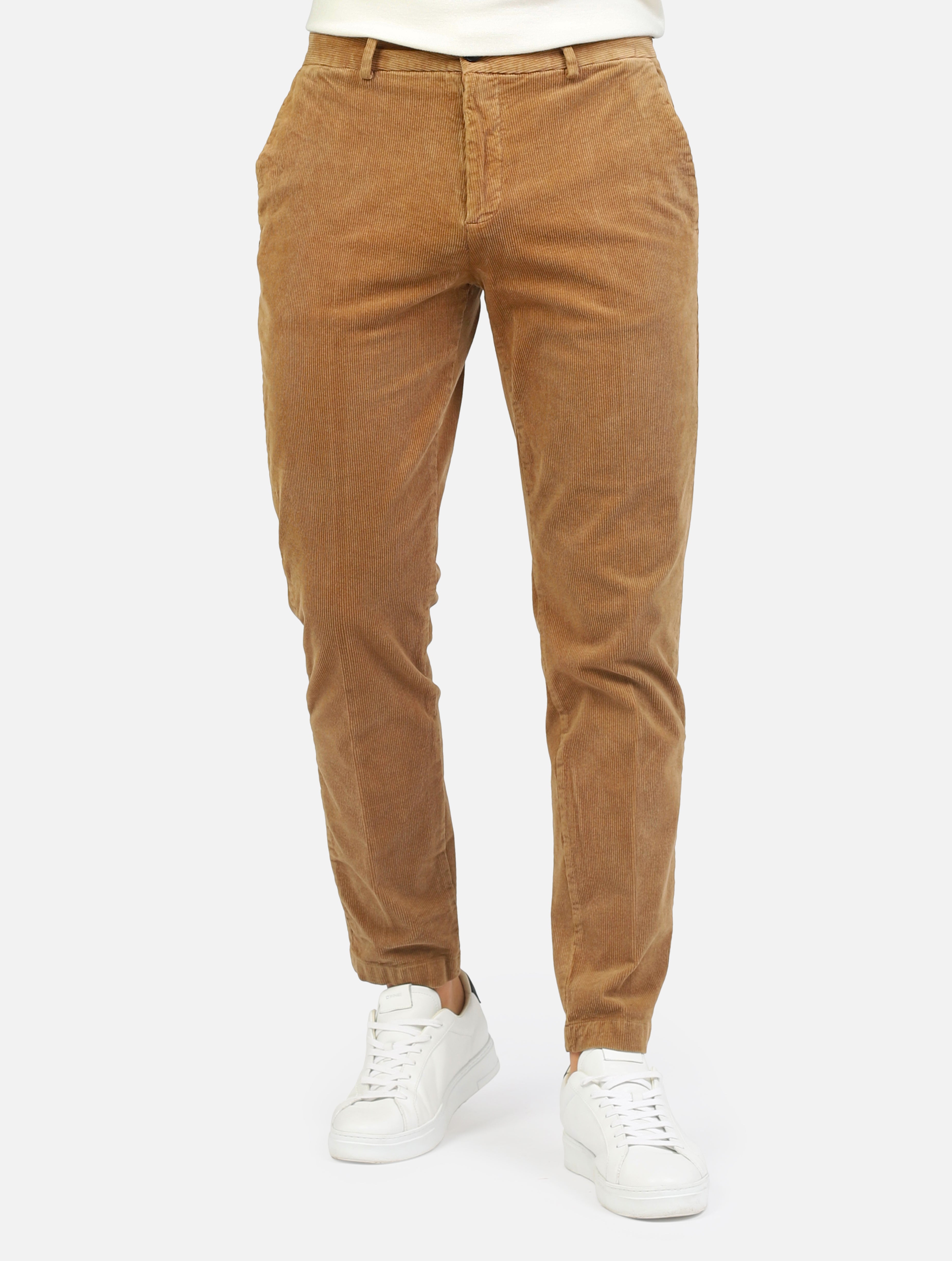 Pantalone classico in velluto regular cammello uomo 