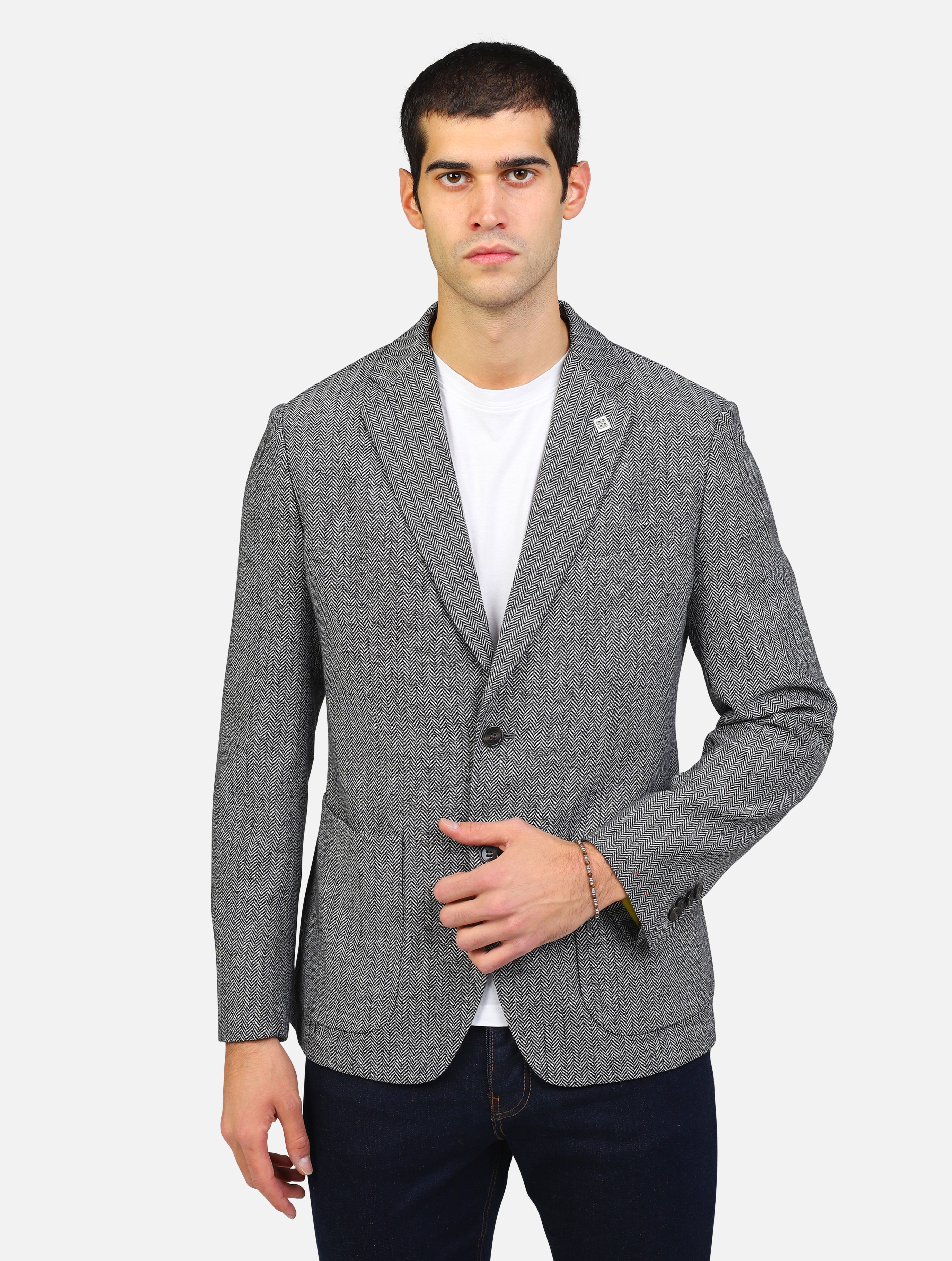 Giacca monopetto blazer spigato nero uomo 