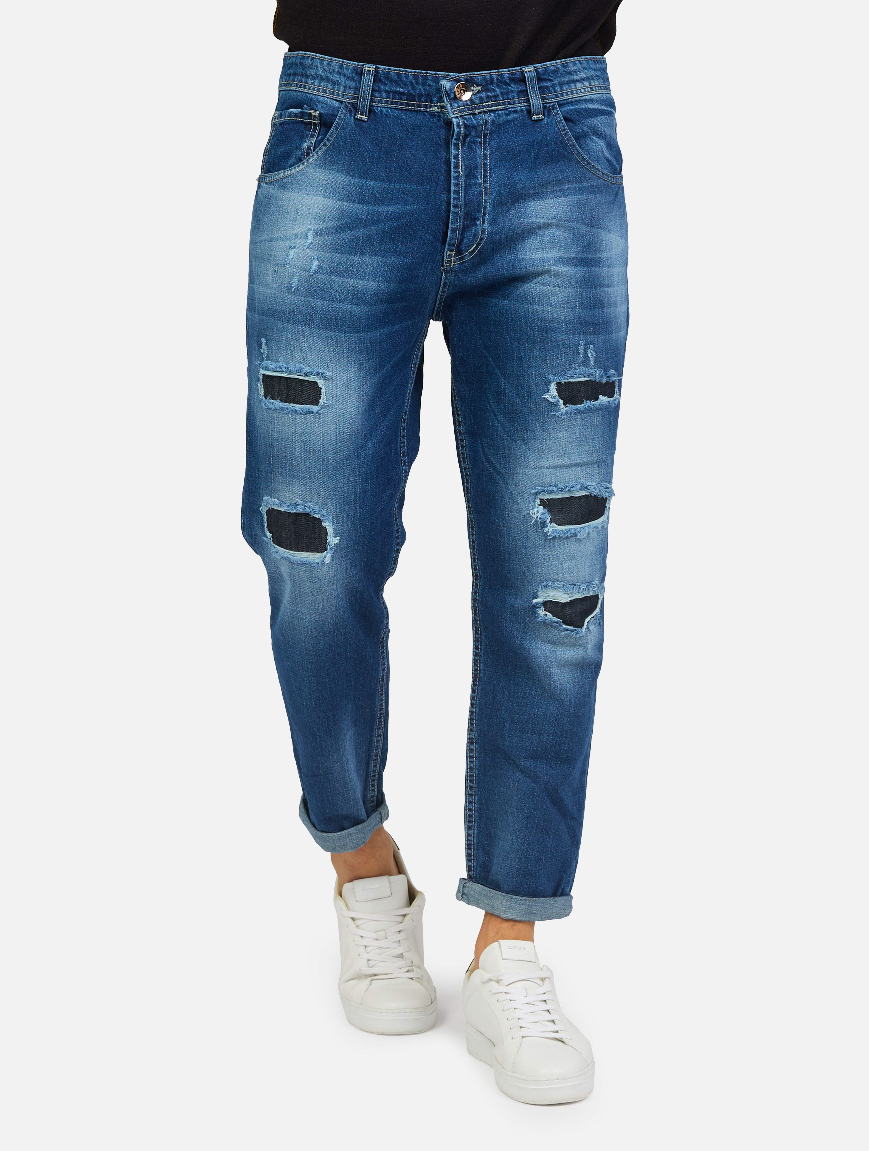 jeans 5 tasche tapered fit con toppe