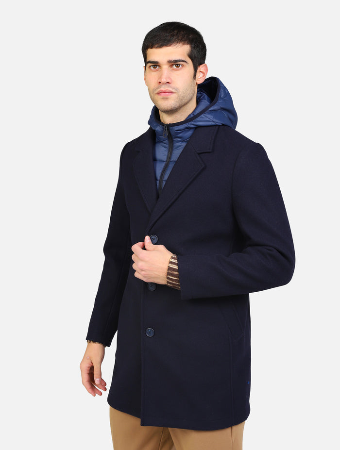 giubbotto modello coat con cappuccio removibile