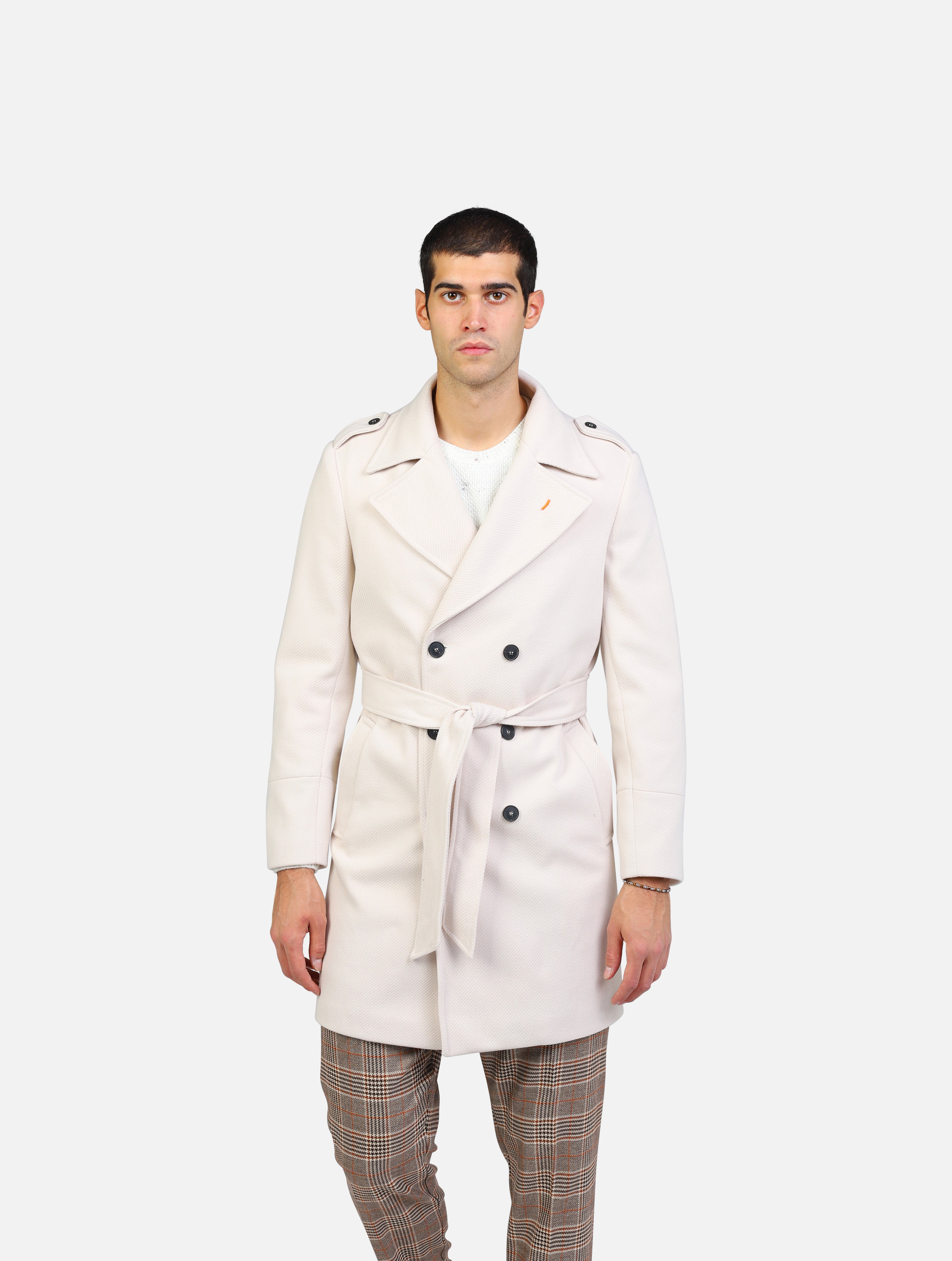 Cappotto trench doppiopetto avorio uomo 