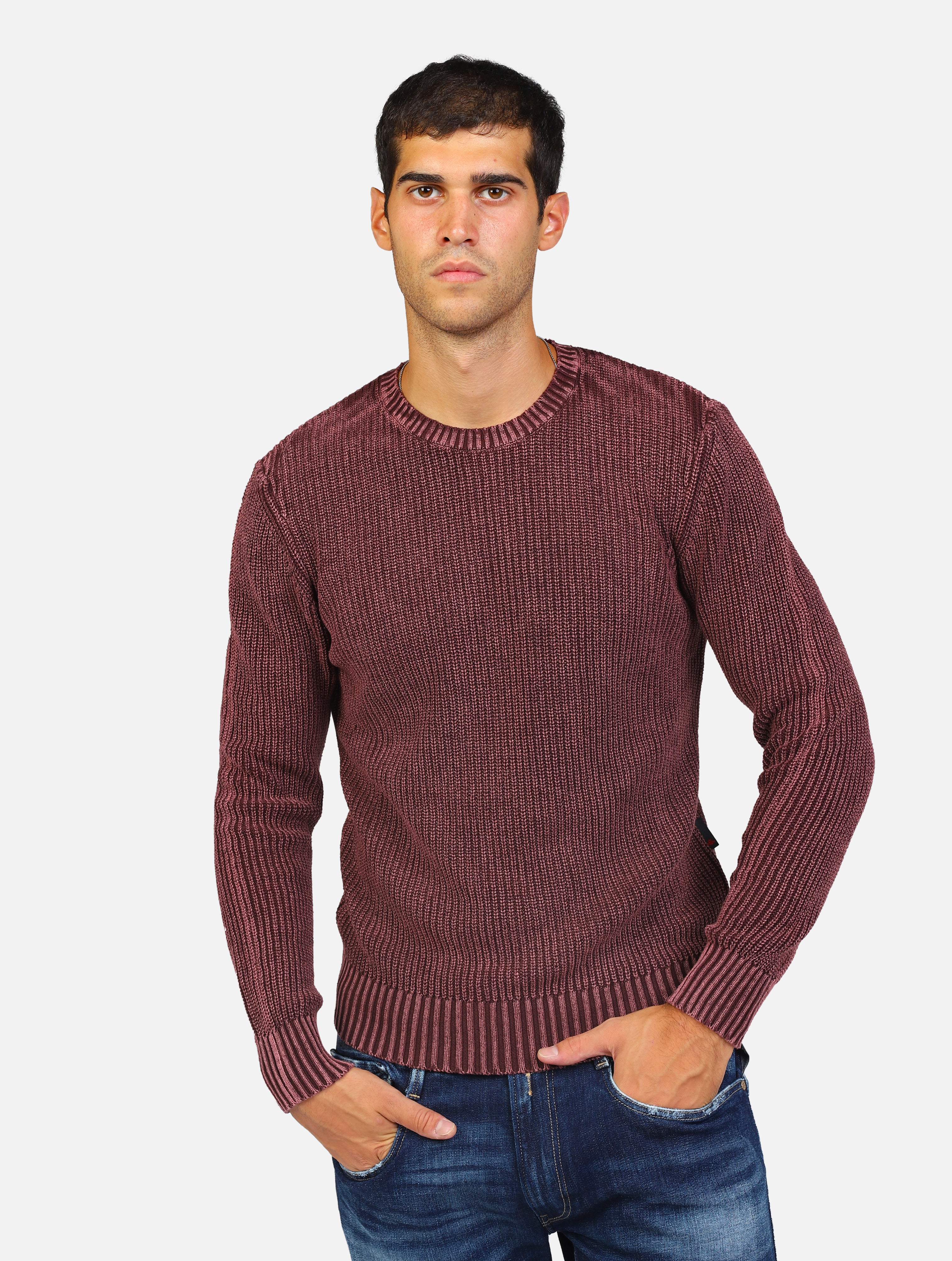 MAGLIONE GIROCOLLO IN COTONE CRINKLE