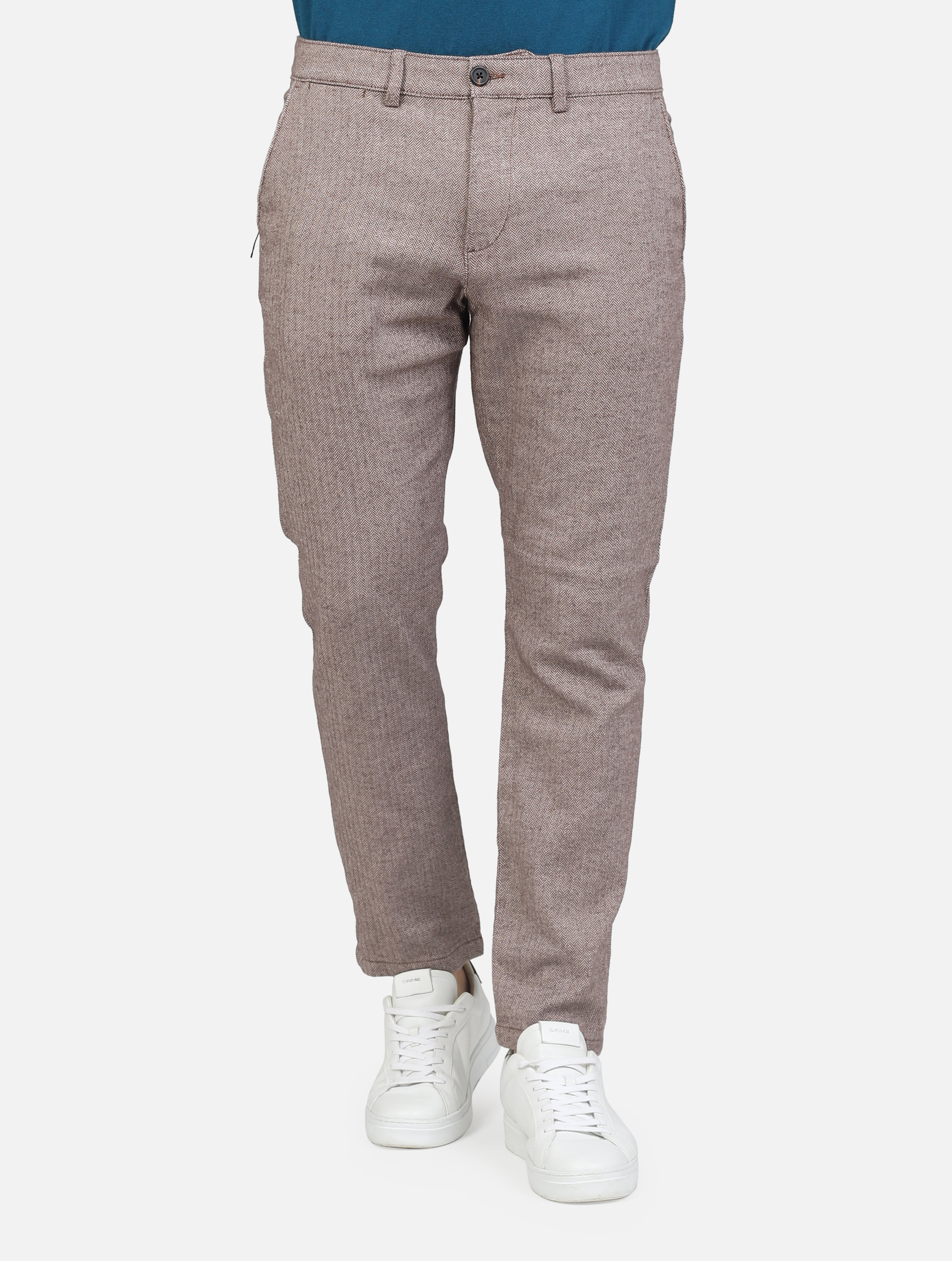 Pantalone con tasche anteriori a taglio marrone-beige uomo 