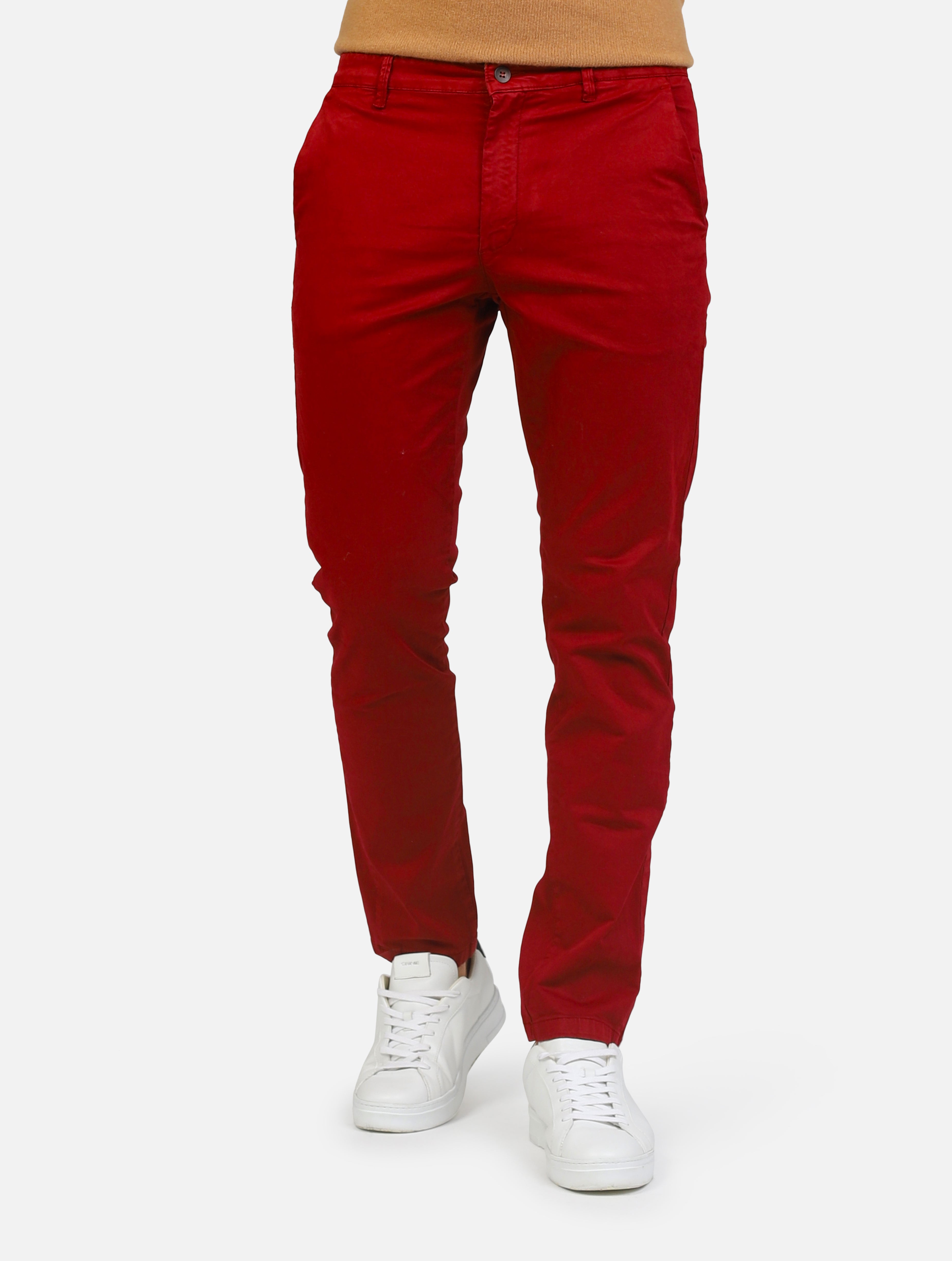 Pantalone chino con tasche a taglio con vestibilità normale bordeaux uomo 