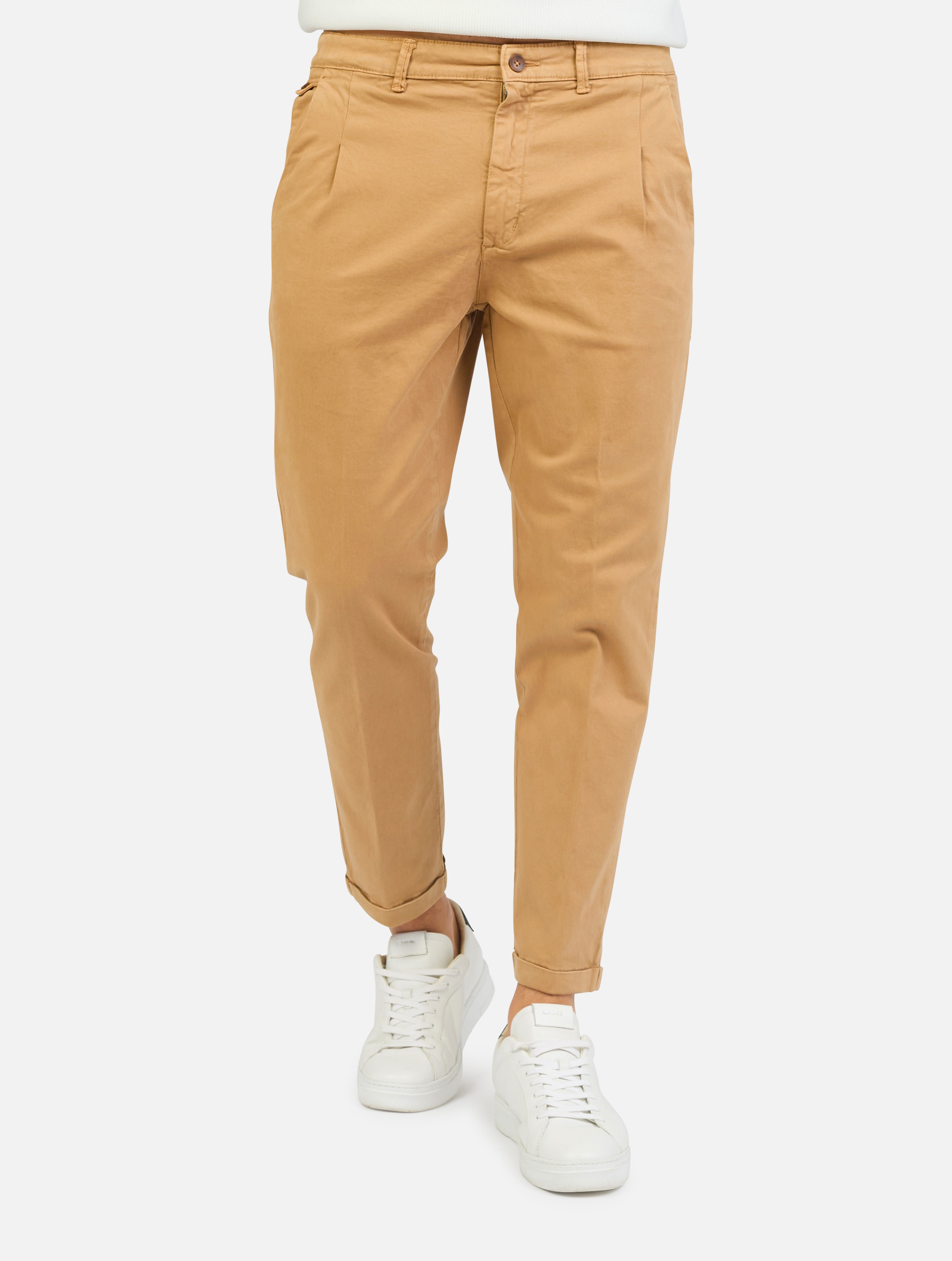 Pantalone classico tasche a taglio miele uomo 