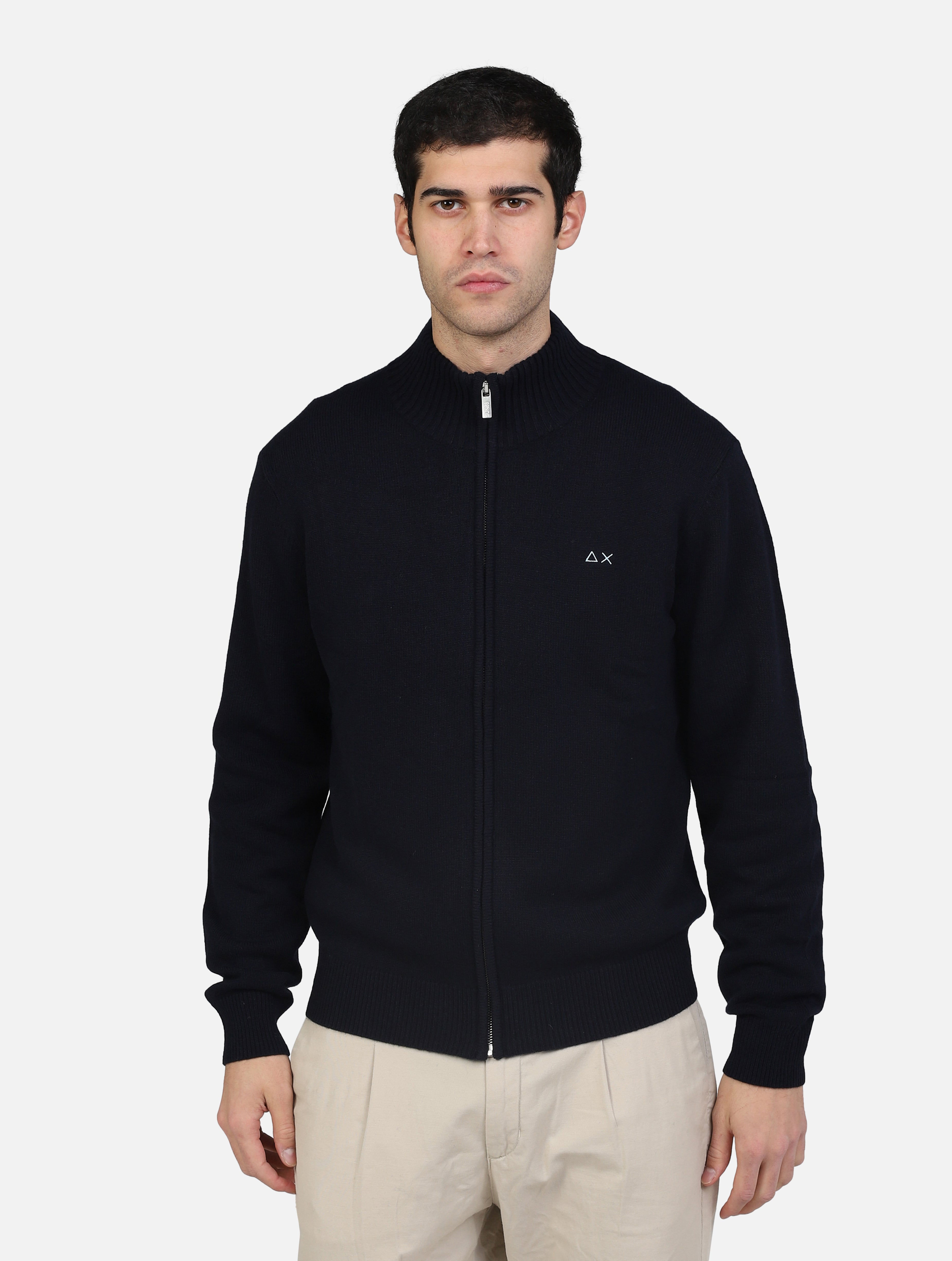 Maglione caldo collo alto chiusura zip navy blue uomo 