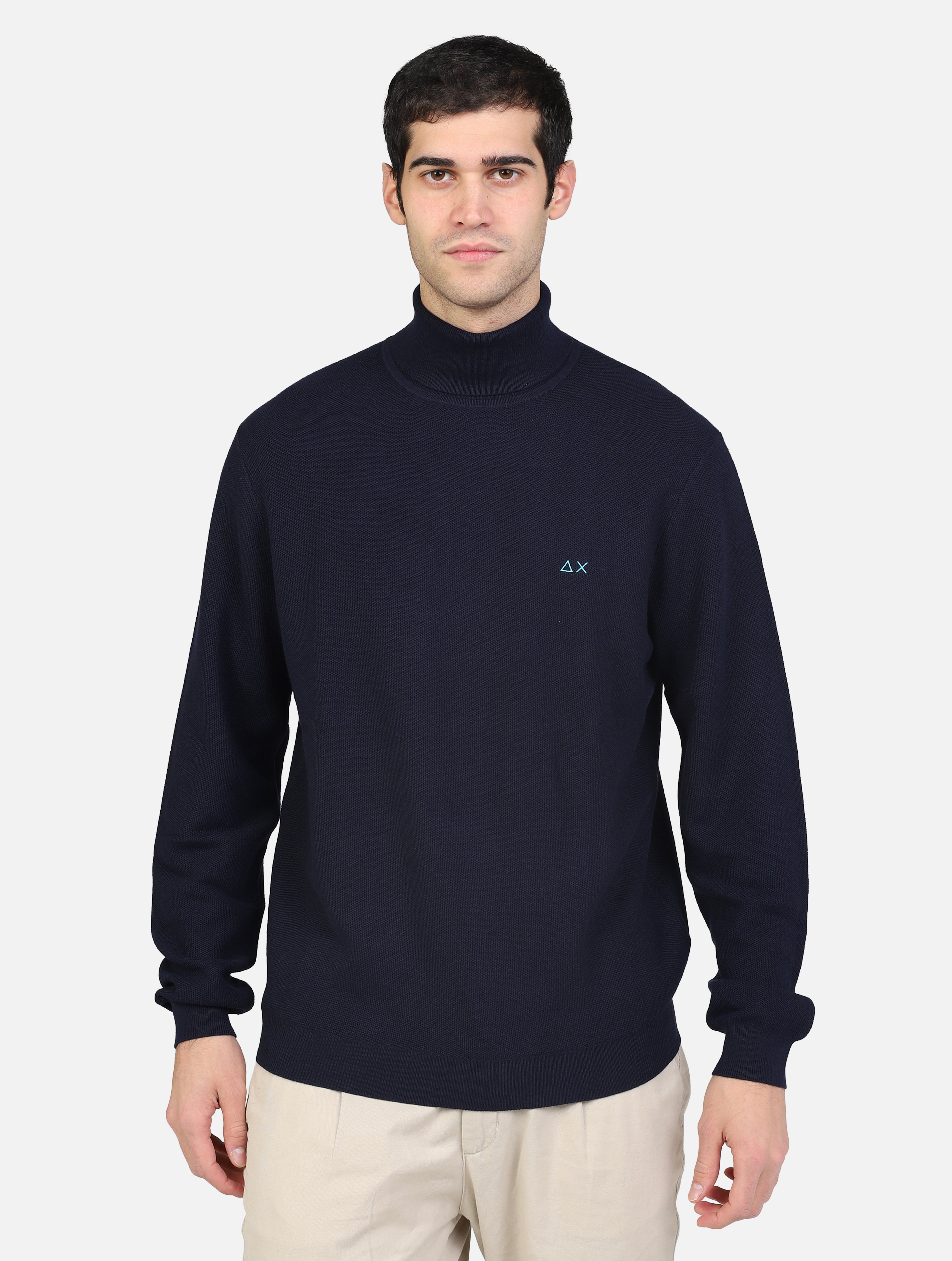 Dolcevita con logo cucito navy blue uomo 