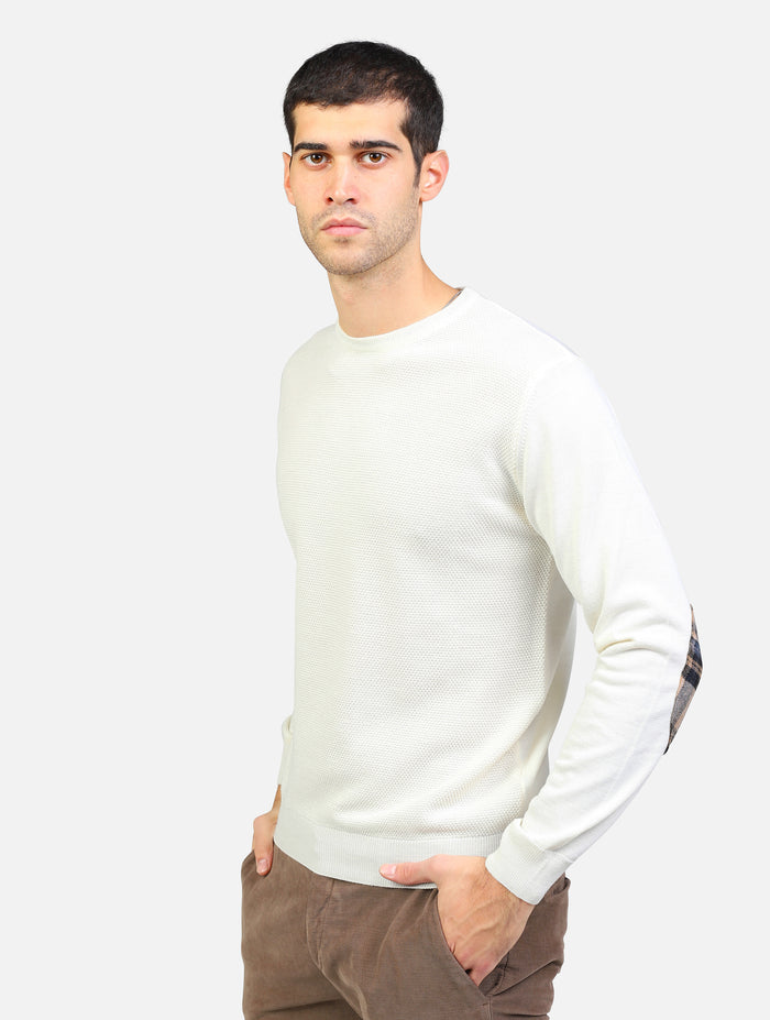 maglione merino punto riso con toppe