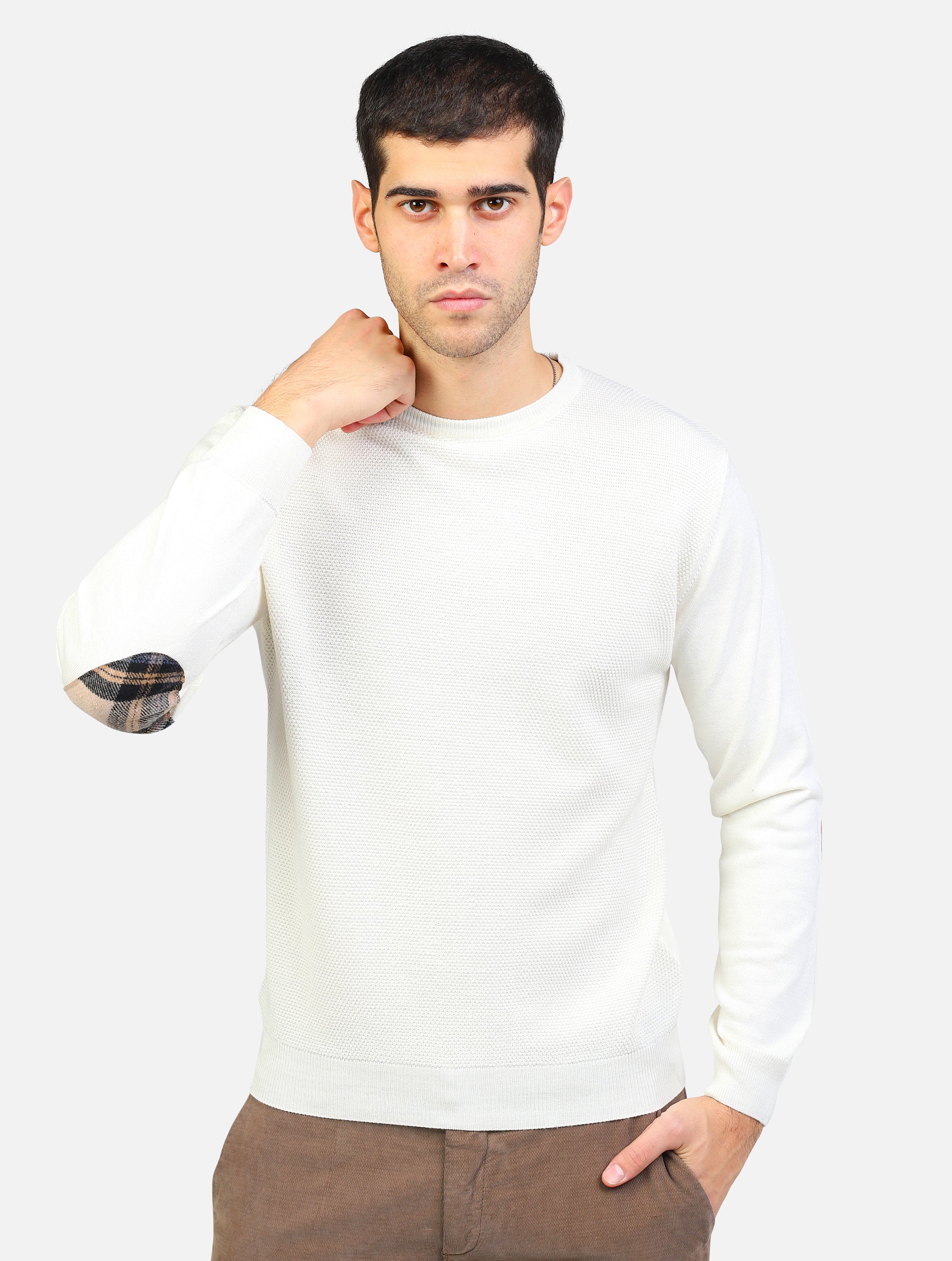 maglione merino punto riso con toppe