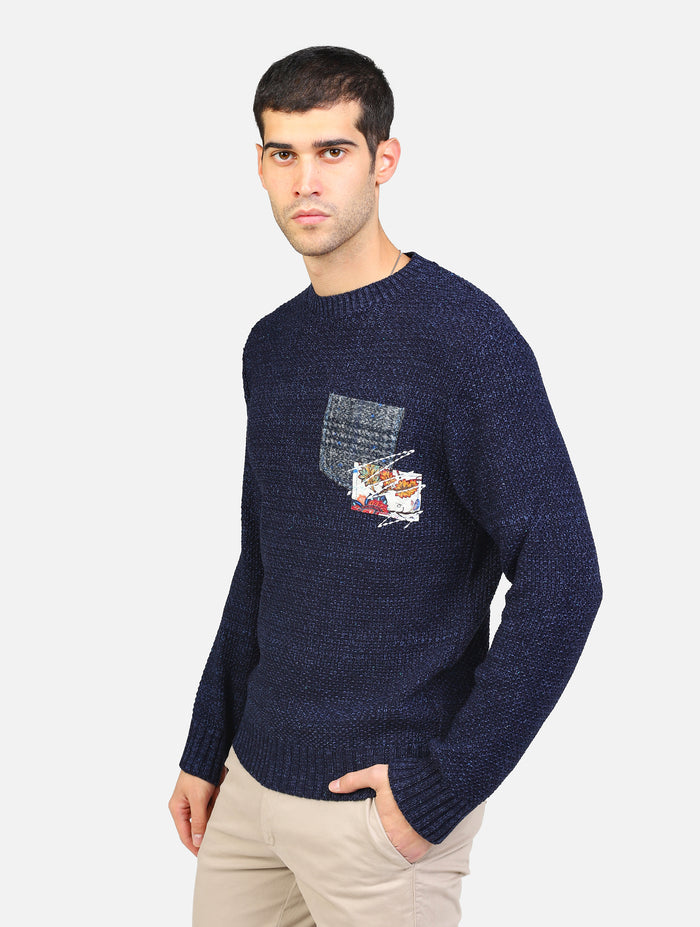 maglione punto riso con patch