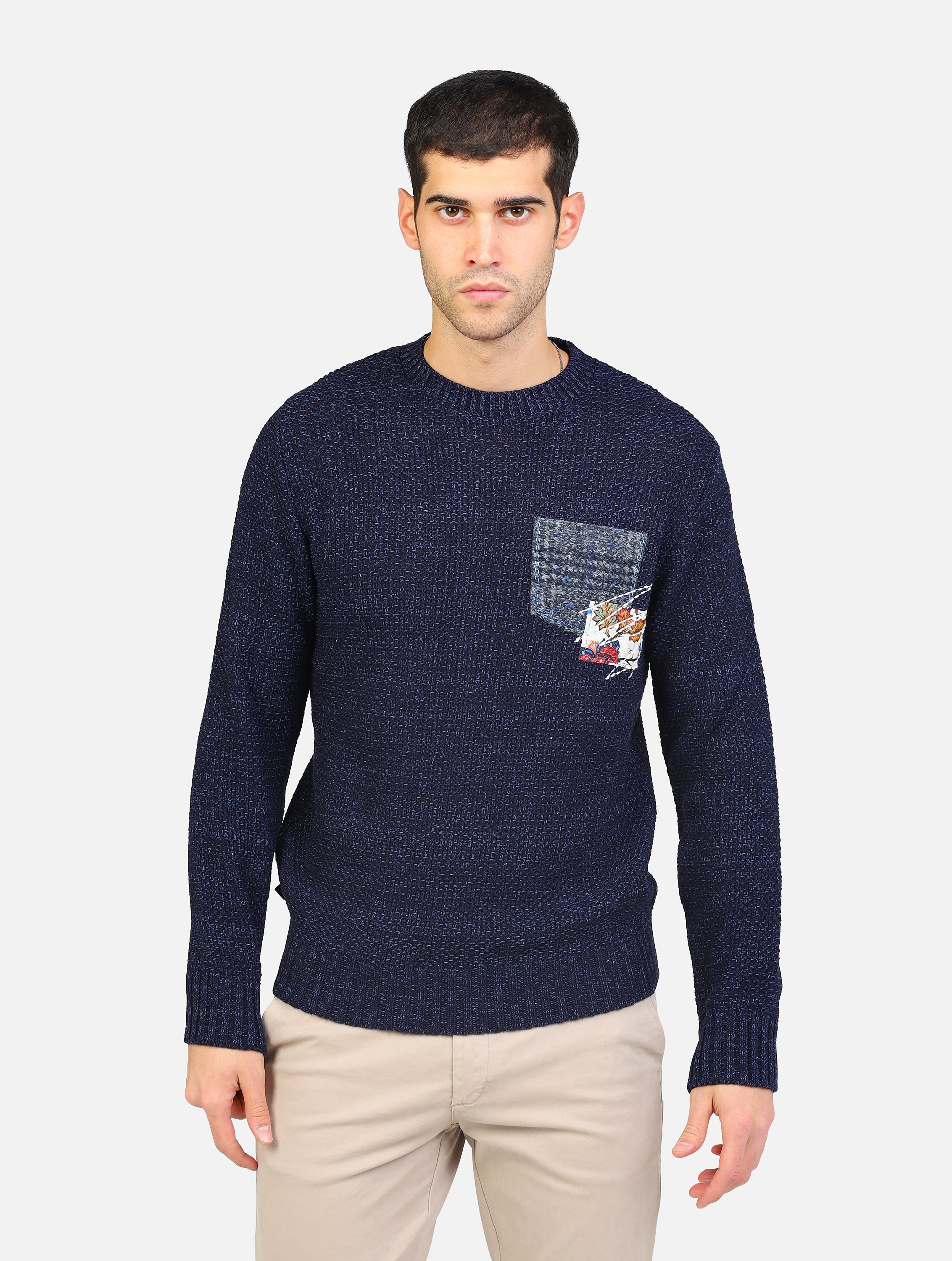 Maglione punto riso con patch blu uomo 