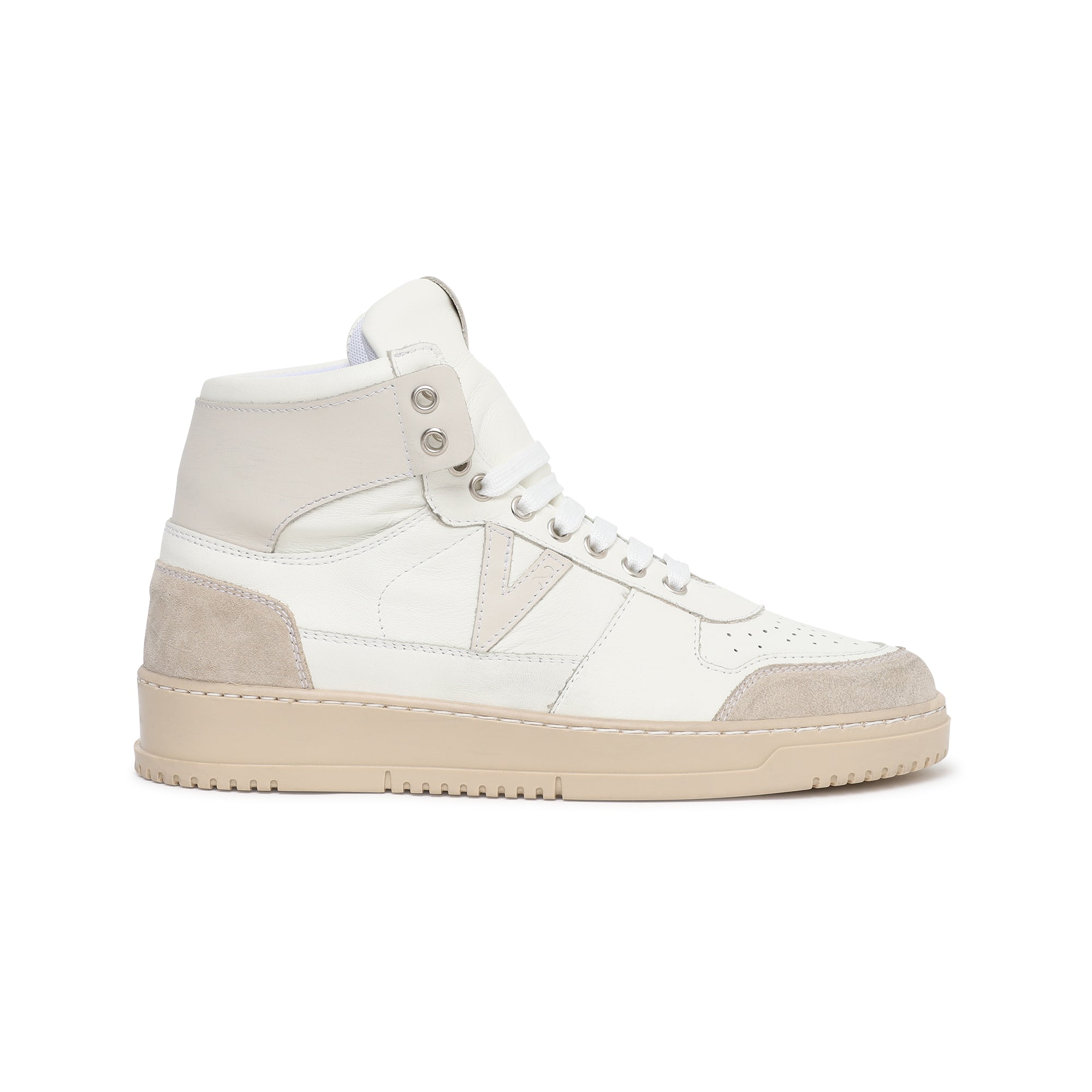 Sneakers high college in pellame nappa  e fondo gomma bianco uomo 