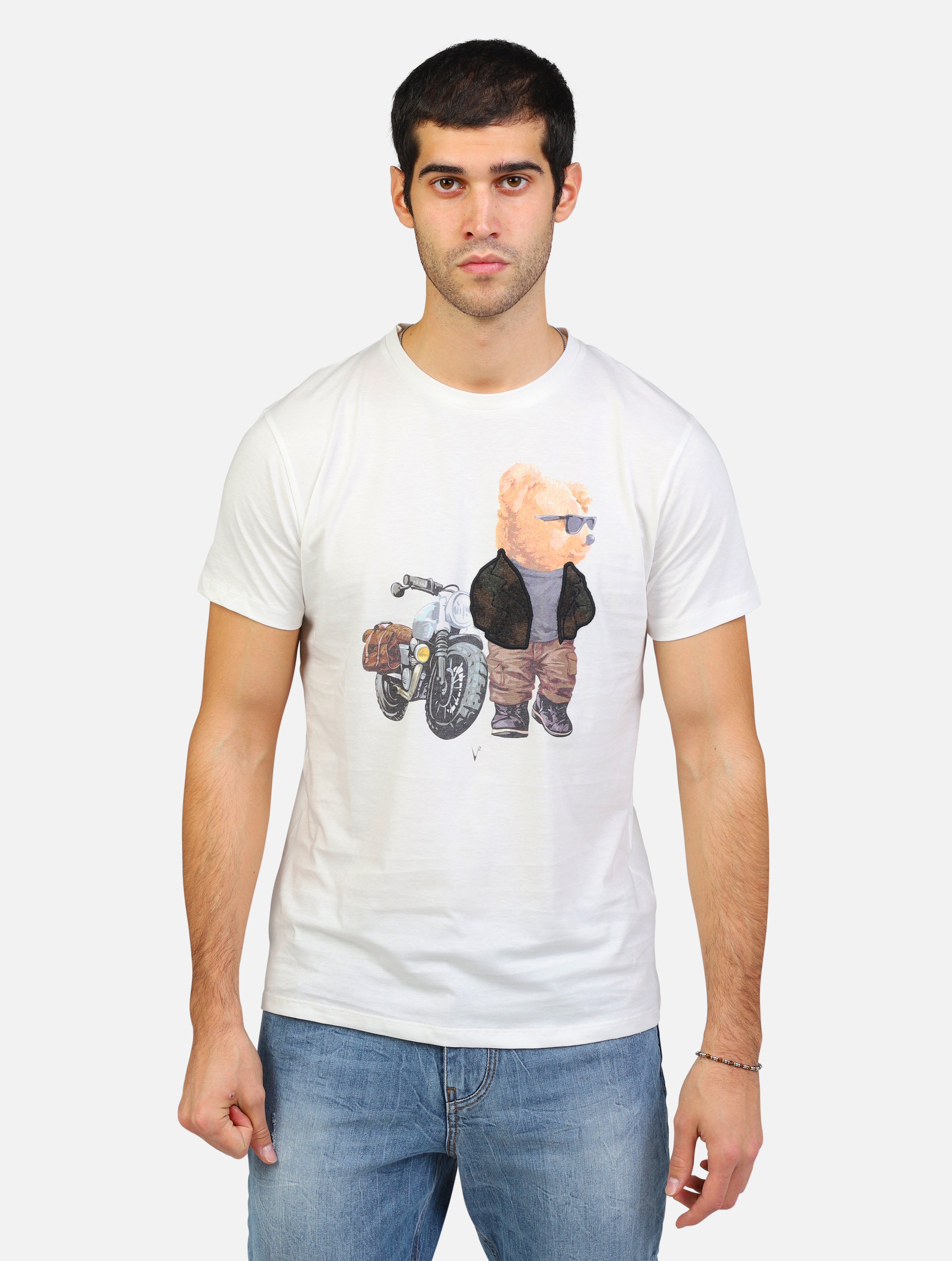 T-shirt con stampa teddy panna uomo 