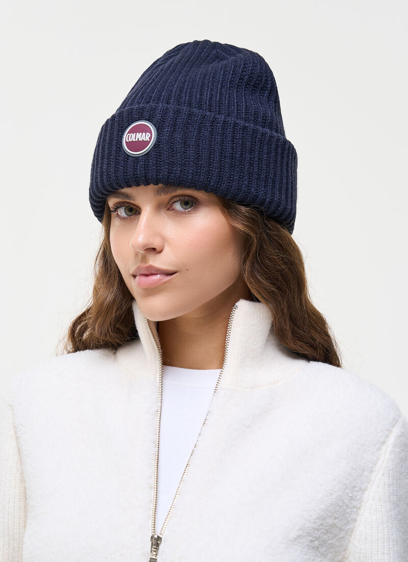Berretto in lana zuccotto con logo colmar blu woman 