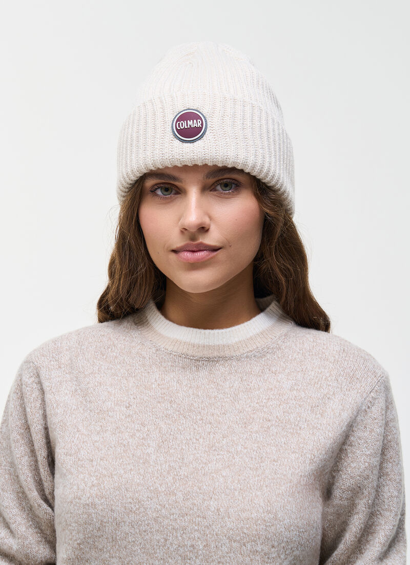 Berretto in lana zuccotto con logo colmar sabbia woman 