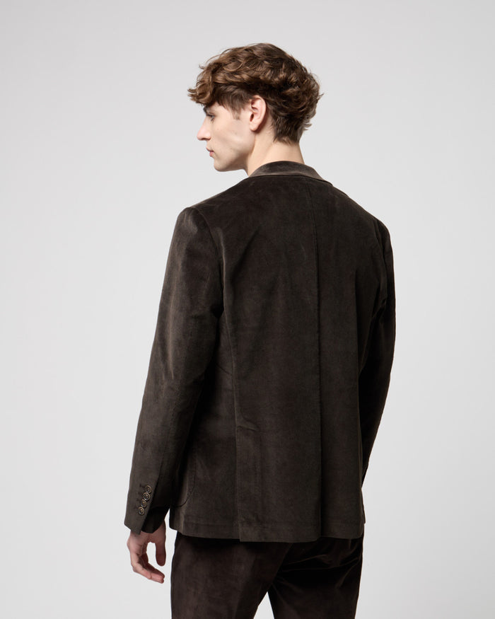 giacca in velluto costole fini tasche patch applicate